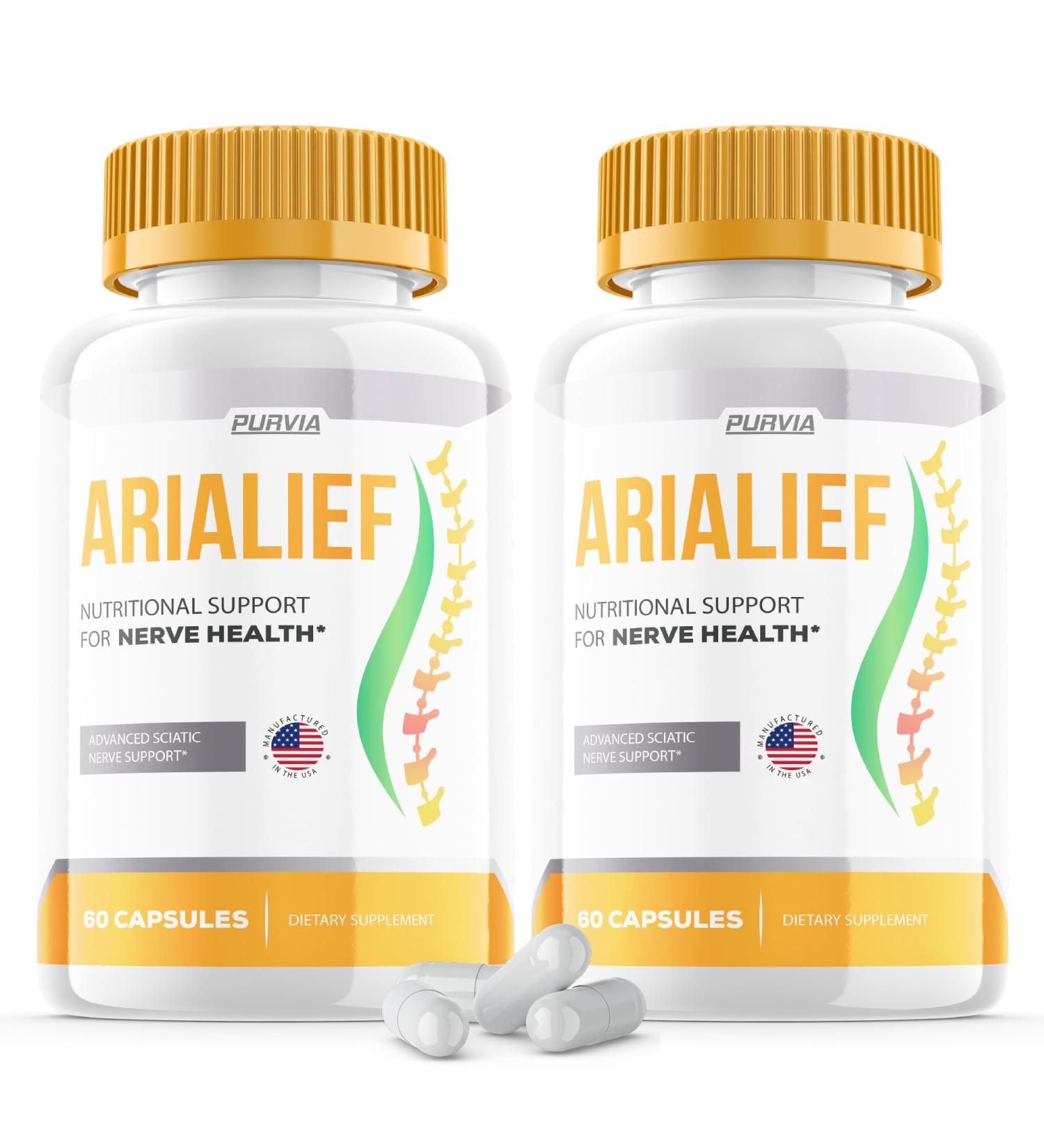 (2 Pack) Arialief Capsules Sciatica - Official Formula - Arialief Vitamin Supplement Advanced Strength Formula Arialief Capsules Nutritional Support Maximum Strength Overall Wellness (120 Capsules)