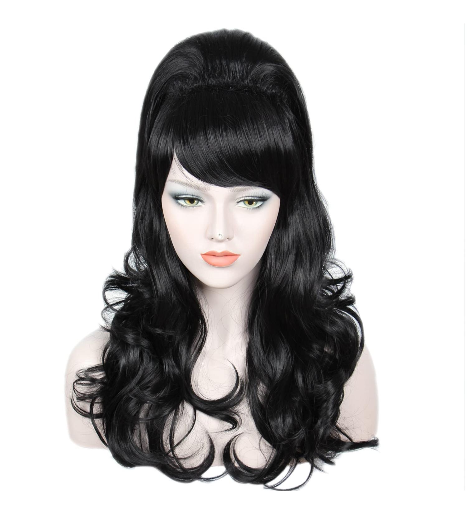 Linfairy Long Wavy Black Wig - Big Bouffant Beehive Style for Women | Perfect for 50s & 80s Costumes - Buy Online on GoSupps.com