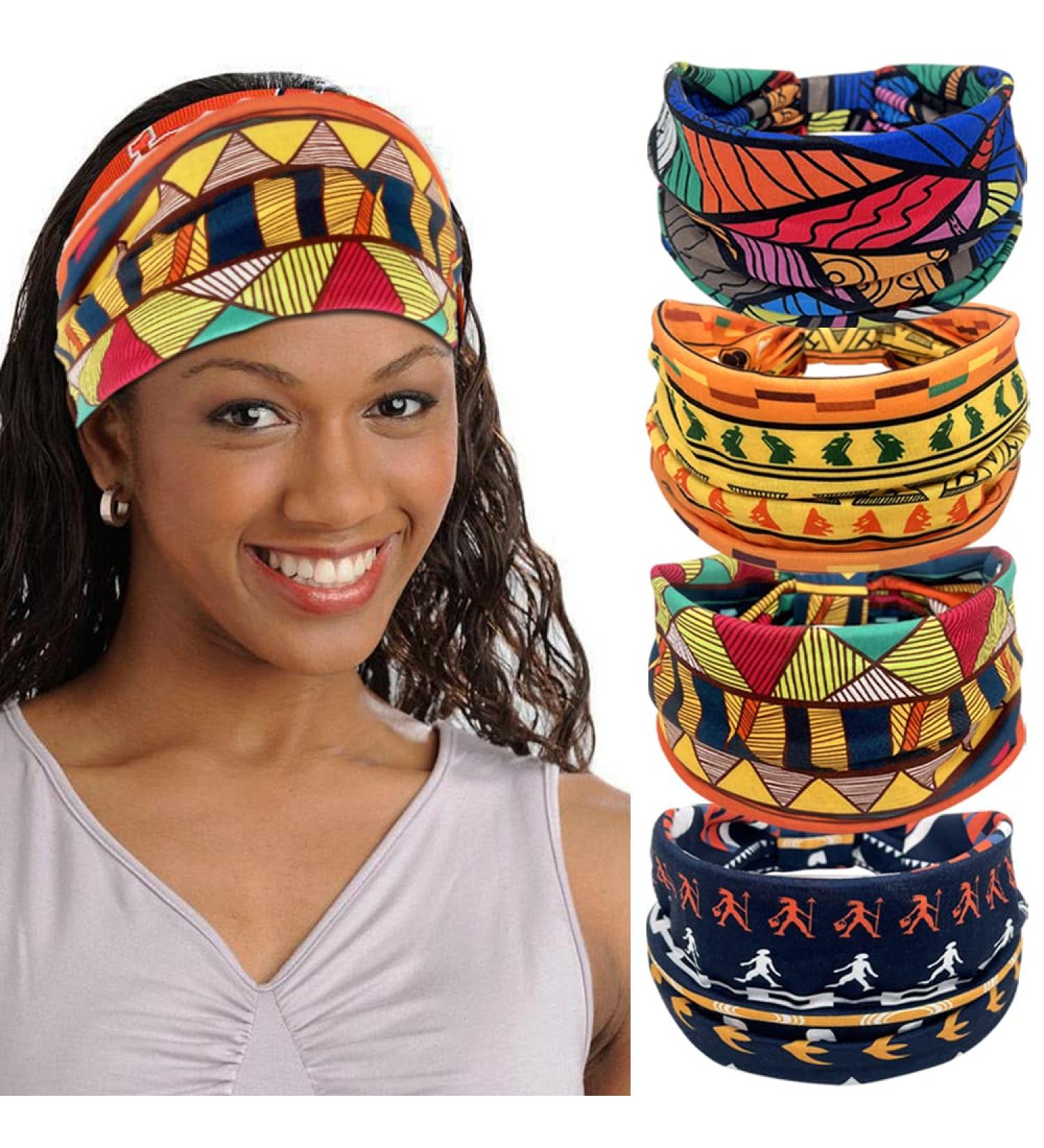 4-Piece Myhiju African Boho Headband Set for Women - Elastic Knotted Workout & Yoga Bands - Buy Online on GoSupps.com