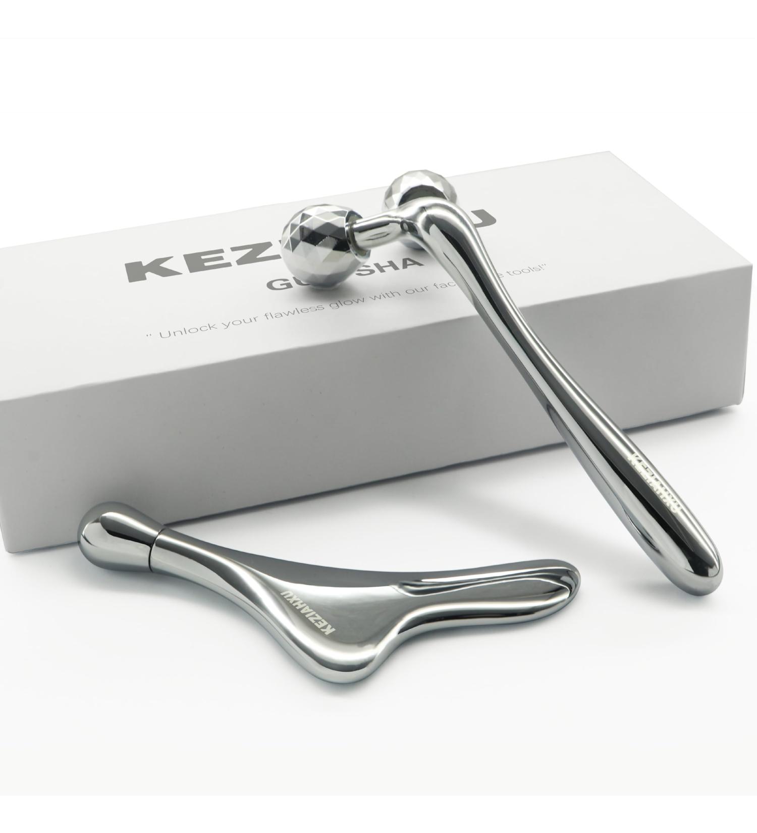 4-in-1 Face Roller & Gua Sha Tools - Eye Roller for Puffy Eyes Massage Tool for Neck & Body - Beauty Skin Care Gift for Women - Buy Online on GoSupps.com