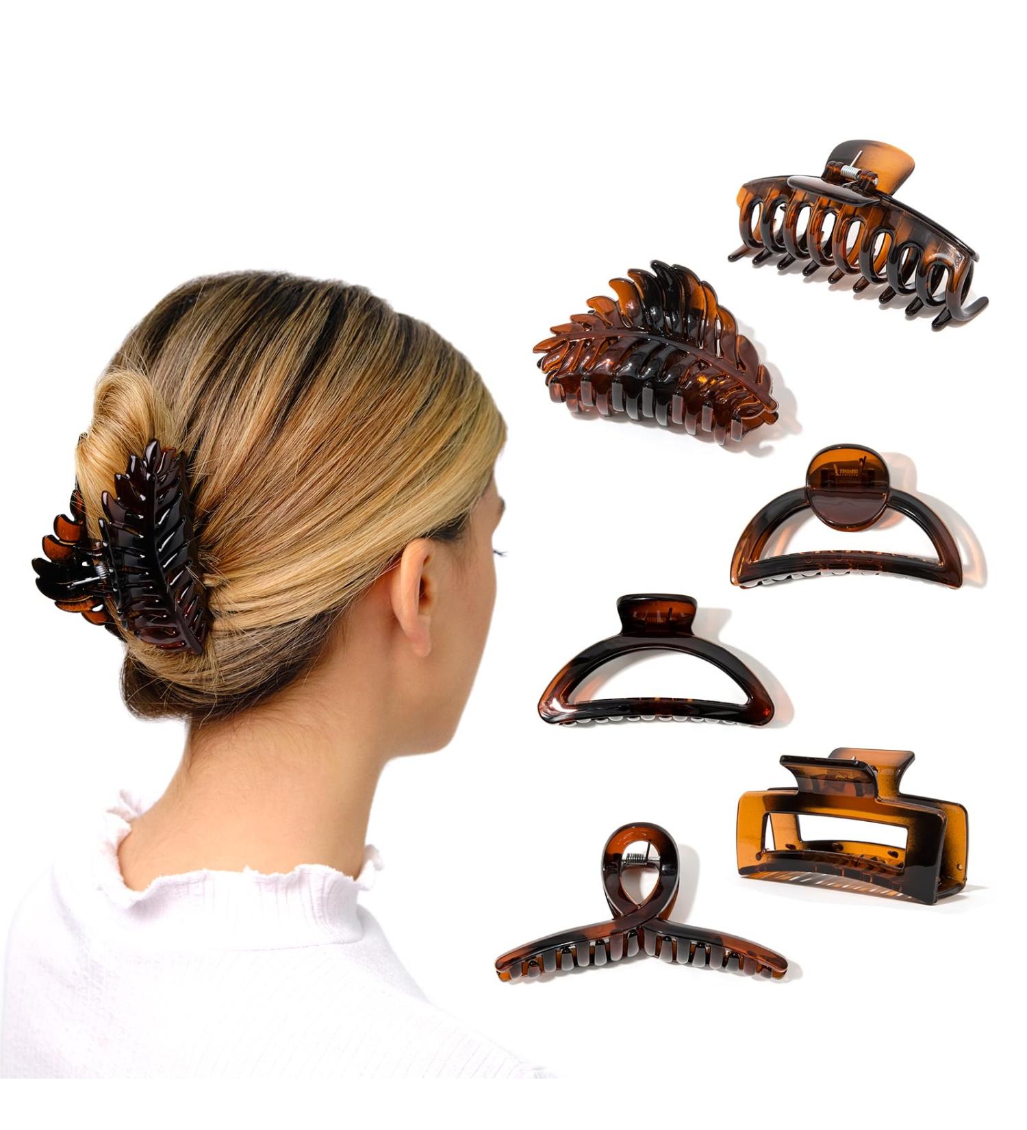Brown Hair Claw Clips Set - 6 Trendy Mixed Design Hair Clips for Thick Thin Long Hair - Buy Online on GoSupps.com