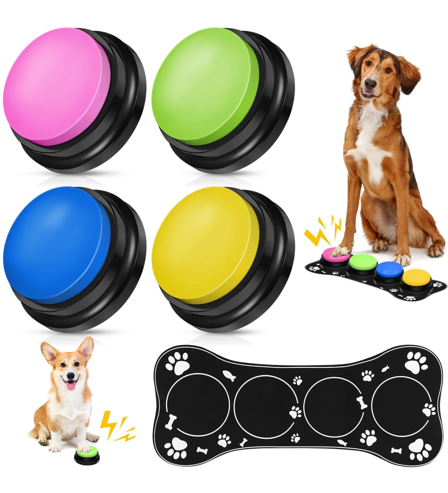 Reaque Buzzer for Dogs - Pack of 4 Interactive Sound Buttons with Recording Function for Training & Communication - Buy Online on GoSupps.com