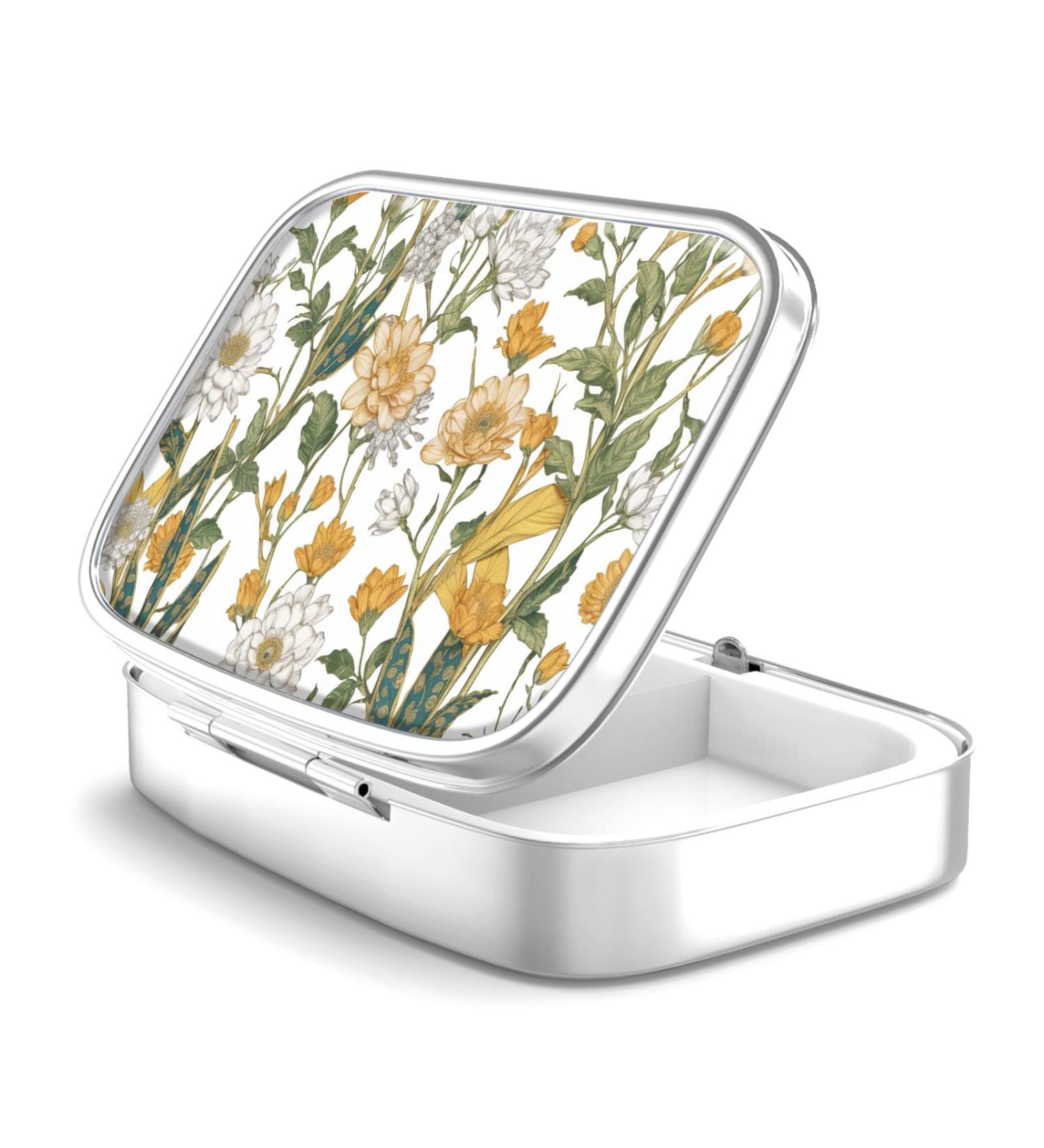 Portable Pill Box Organizer - Decorative Metal Medicine & Vitamin Case | Unique Gift - 39 Flowers Pink - Buy Online on GoSupps.com