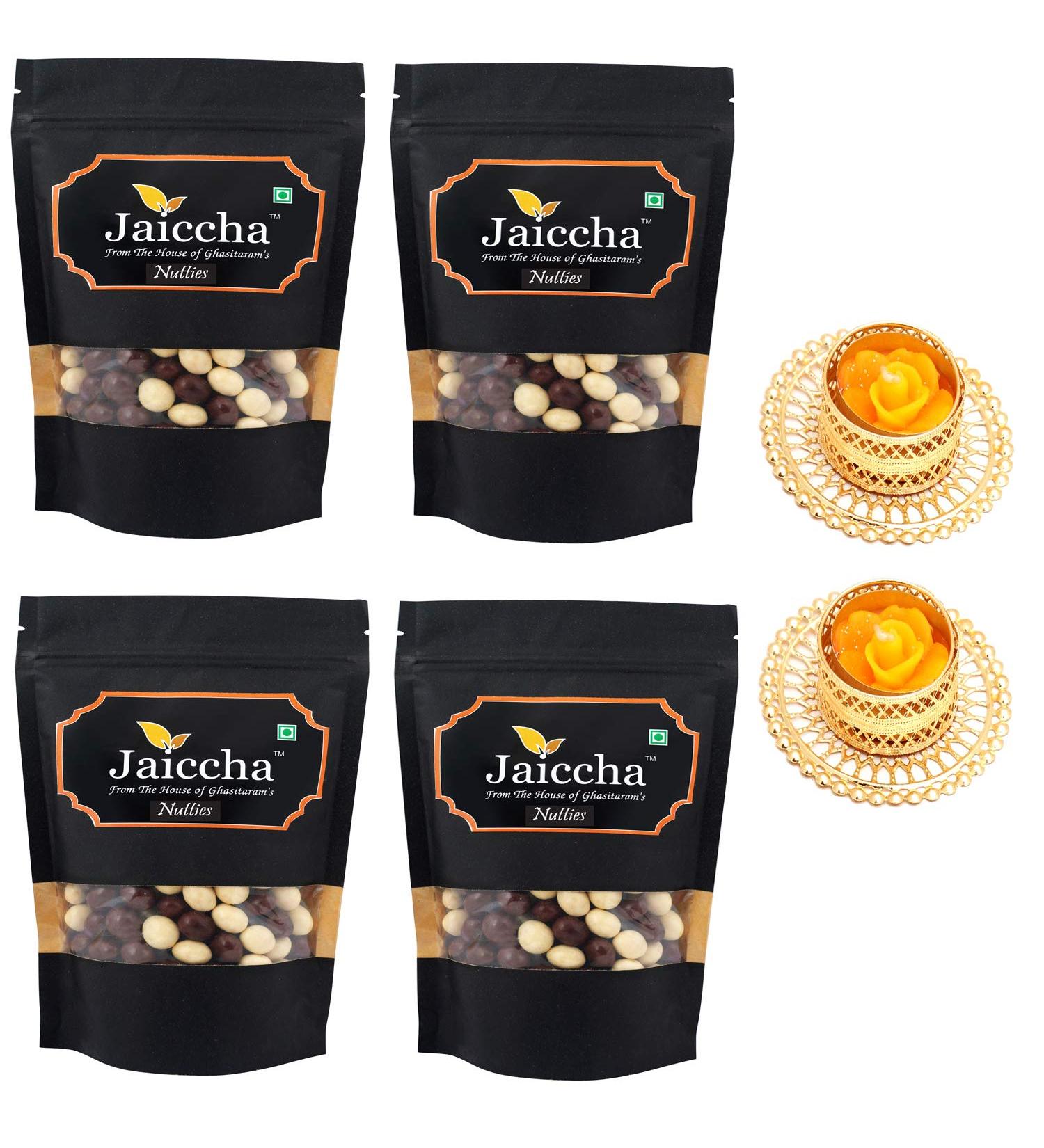 Jaiccha Ghasitaram Diwali Gifts Chocolate - Nutties 800 GMS in Black Paper Pouch with 2 T-Lites - Buy Online on GoSupps.com