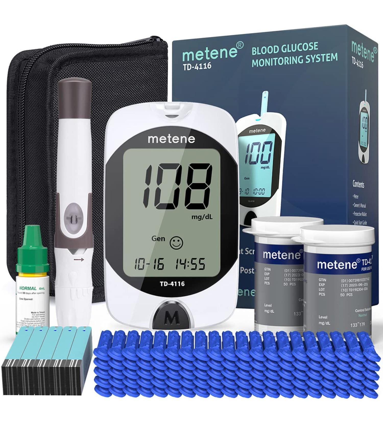 Metene TD-4116 Blood Glucose Monitor Kit with 100 Strips, Lancets, and Lancing Device - Coding-Free Diabetes Testing Kit with Large Display - Buy Online on GoSupps.com