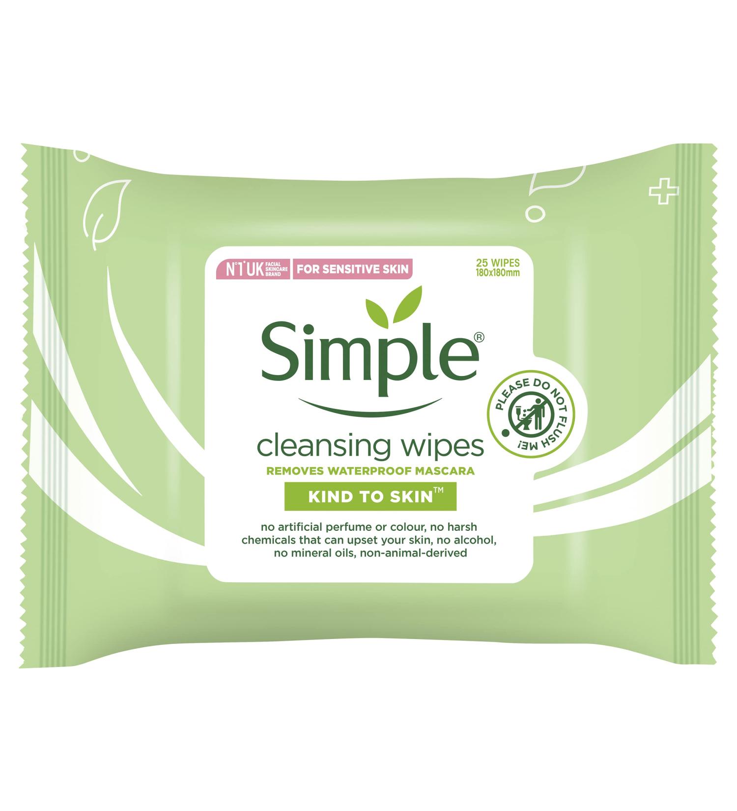 Simple Kind To Skin Cleansing Facial Wipes - Waterproof Mascara Remover, 25 Count (4 Pack) - Perfect for Sensitive Skin - Buy Online on GoSupps.com