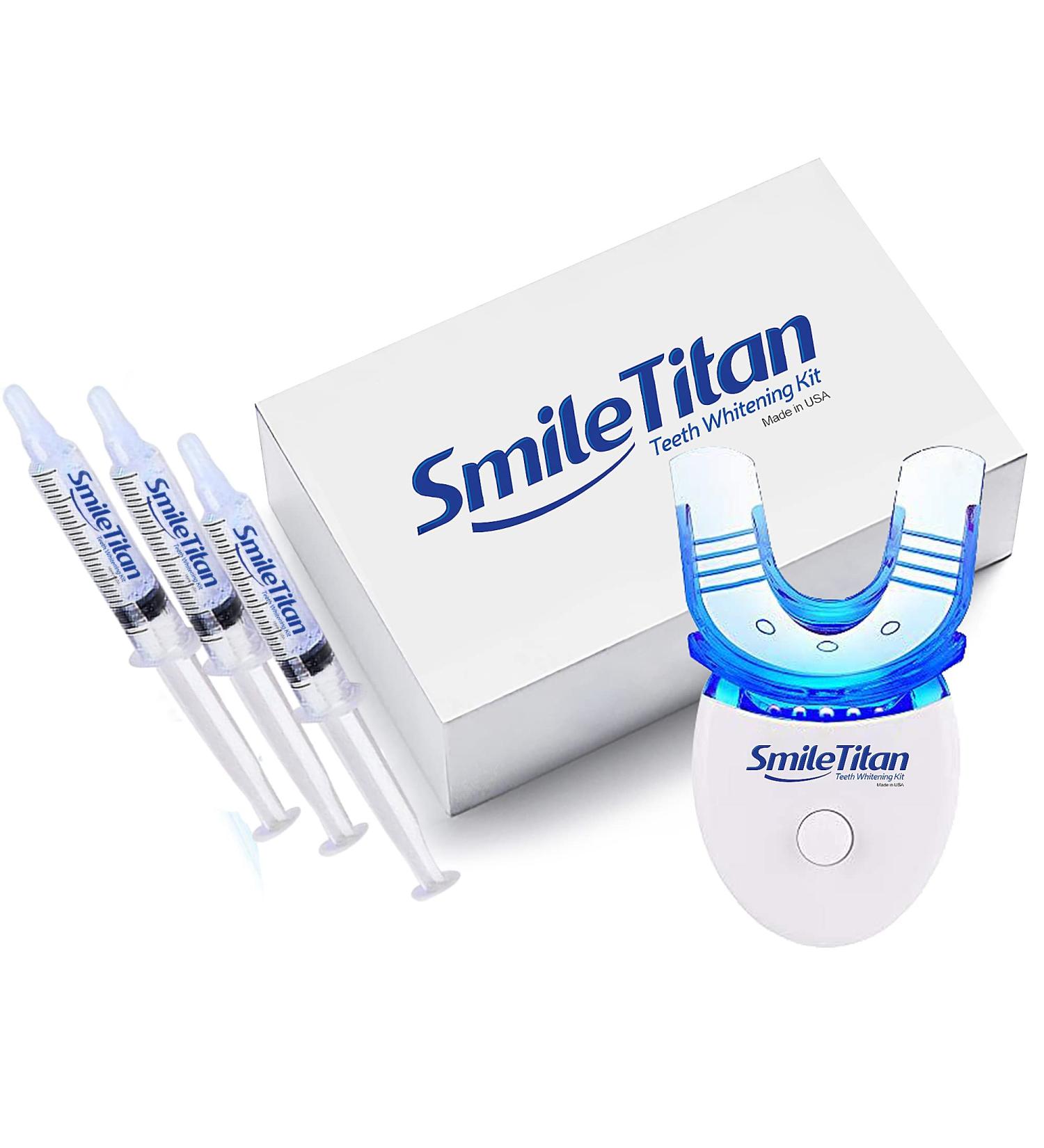 Smile Titan Teeth Whitening Kit, 35% Carbamide Peroxide Teeth Whitening Gel (3) 3ml Syringes with 5X LED Accelerator Light and Tray Teeth Whitener 5 Piece Set