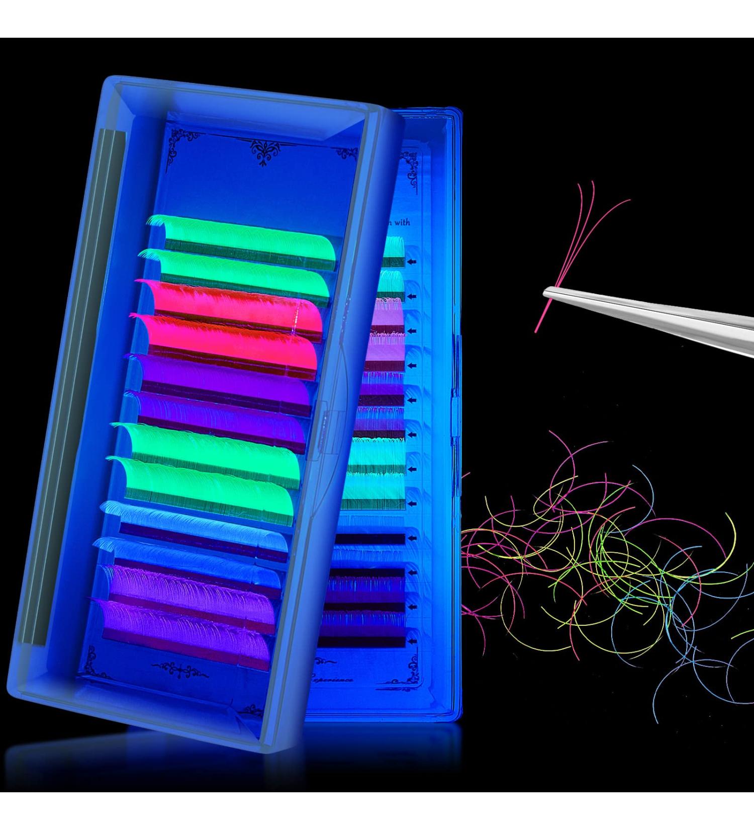 Neon Color Eyelash Extensions - 0.07mm D Curl 15mm Glow in the Dark Volume Lashes for Halloween & Christmas Parties - Buy Online on GoSupps.com