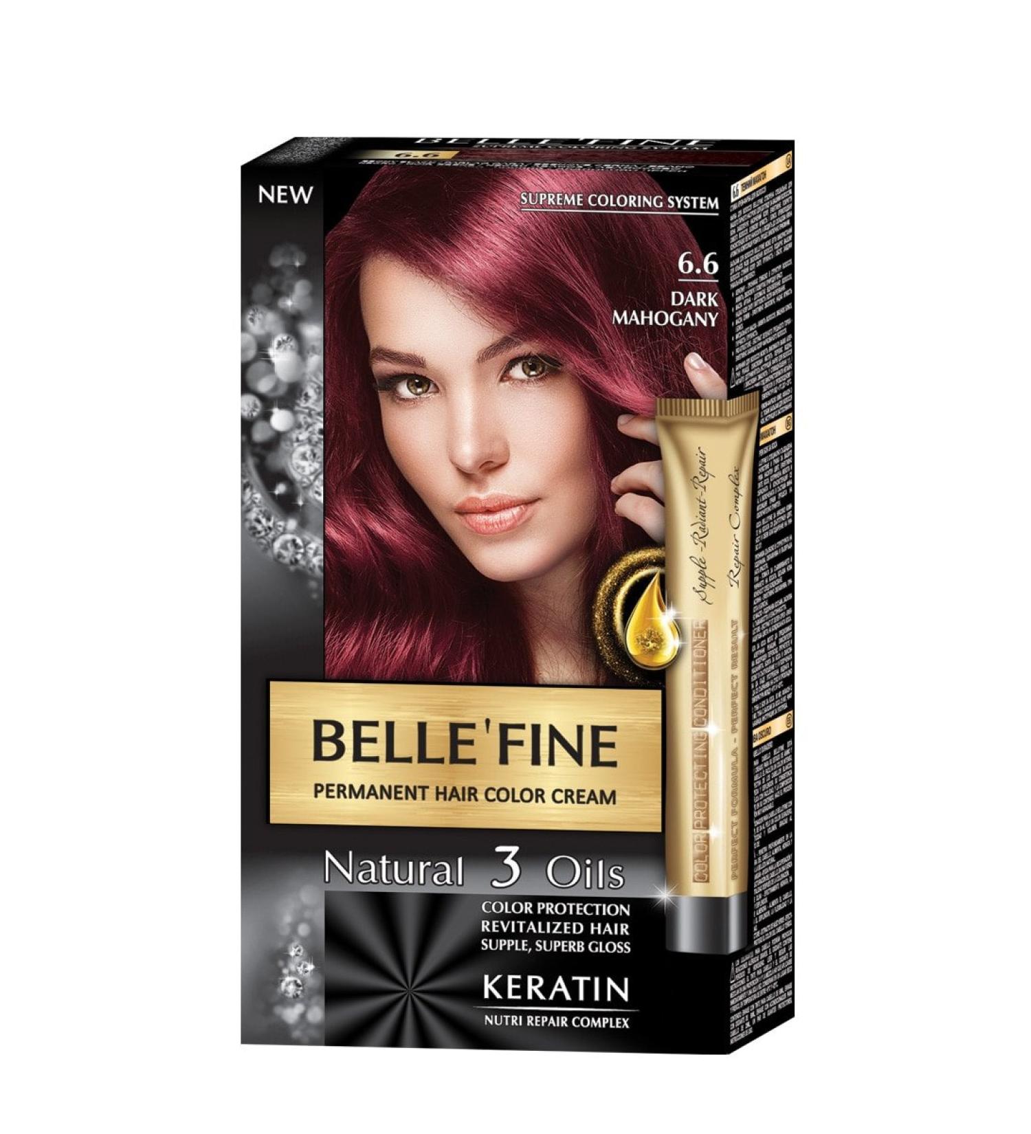 BELLE'FINE Black Series Luxury Natural Permanent Hair Colour Cream Dye with 3 Oils and Keratin Dark Mahogany