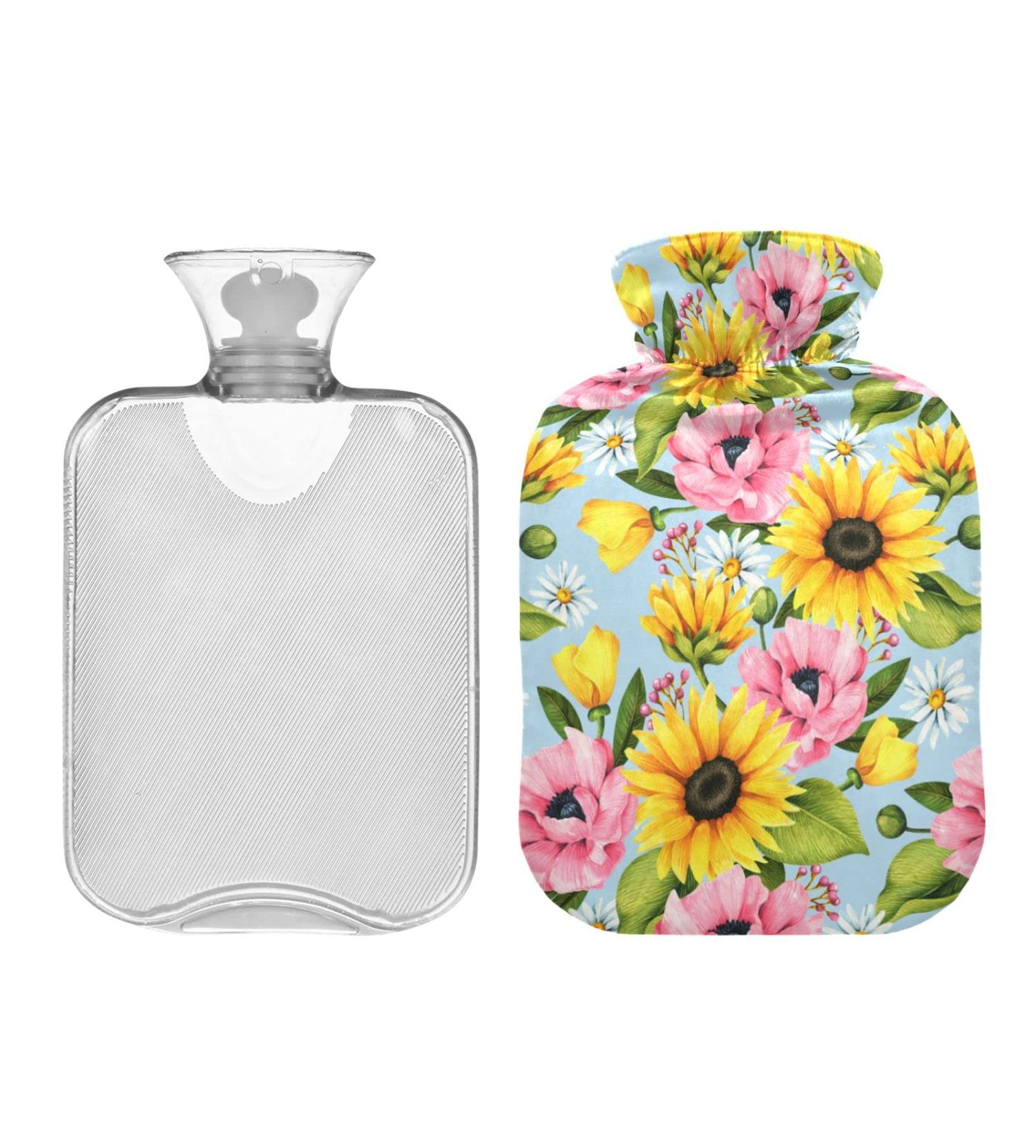 Hot Water Bottle 2L with Lid | Sunflower Daisy Design | Pain Relief & Winter Hand Feet Warmer International Shipping Available - Buy Online on GoSupps.com