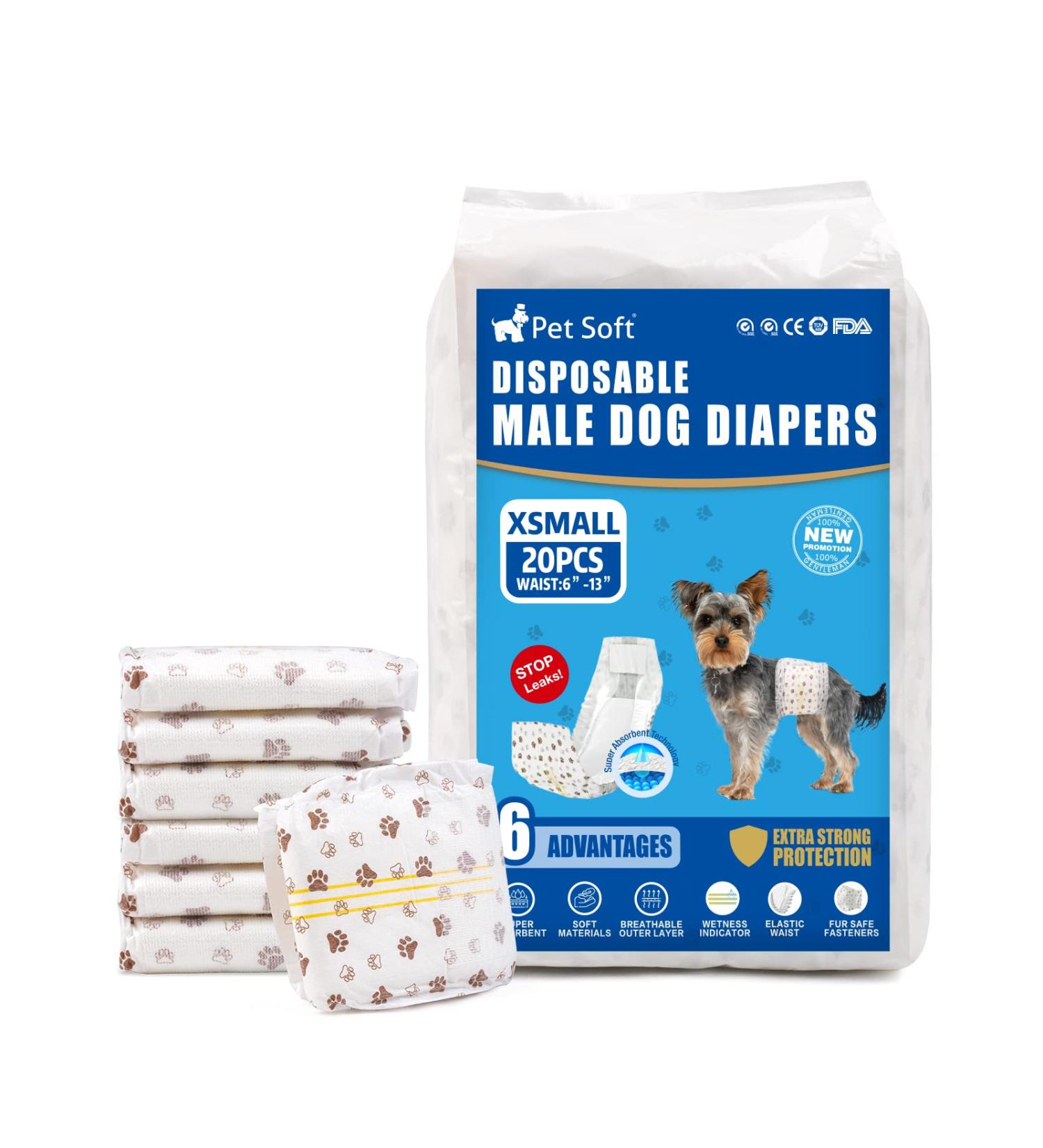 Disposable Male Dog Diapers - Highly Absorbent & Leak-Proof | 20 Pack with Wetness Indicator | XS Size - Buy Online on GoSupps.com