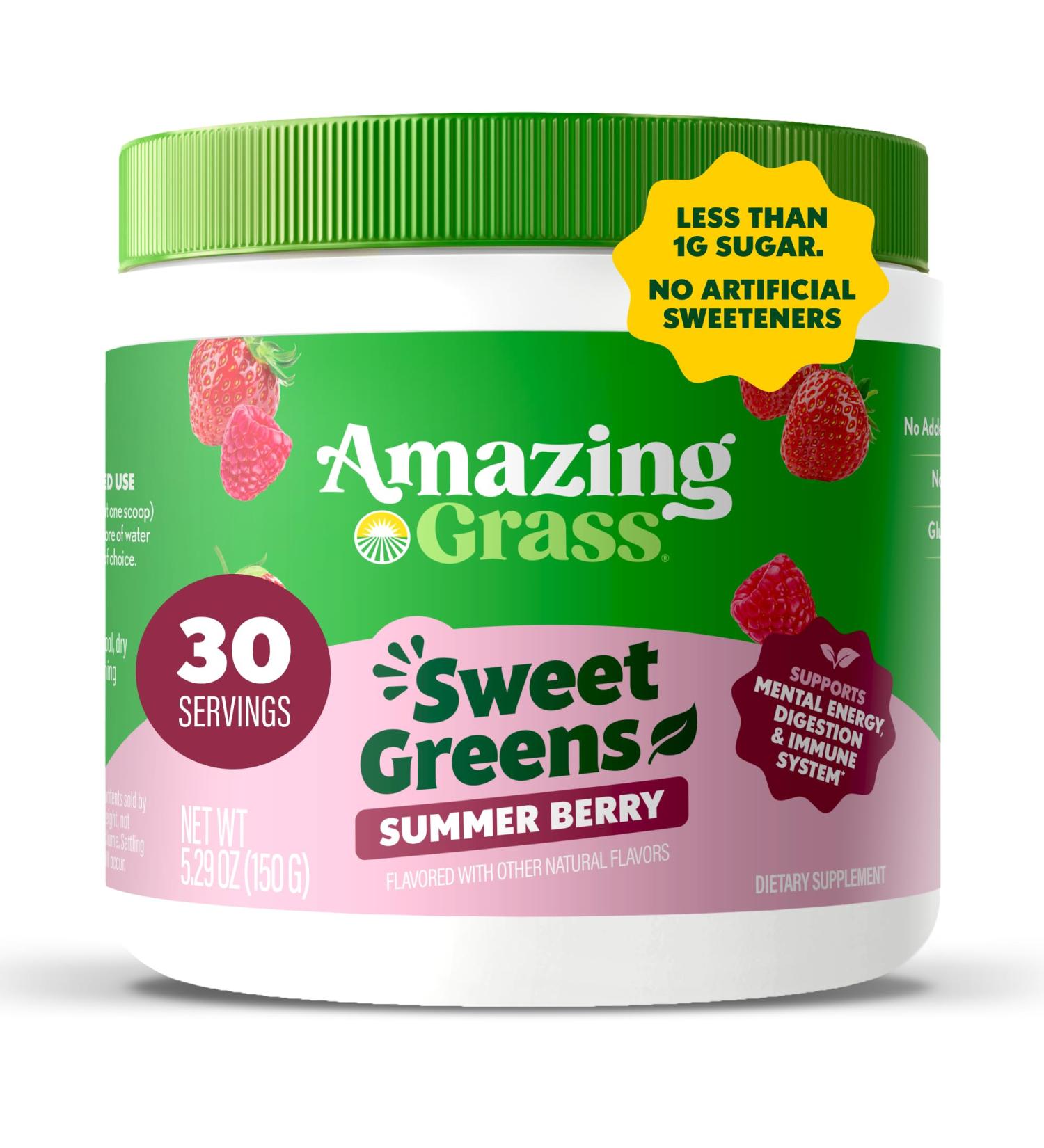 Amazing Grass Sweet Greens and Superfoods Powder for Digestive Health Greens Powder Digestive Enzymes Probiotics Spirulina Chlorella Summer Berry 30 Servings Summer Berry 30 Servings (Pack of 1) - Buy Online on GoSupps.com