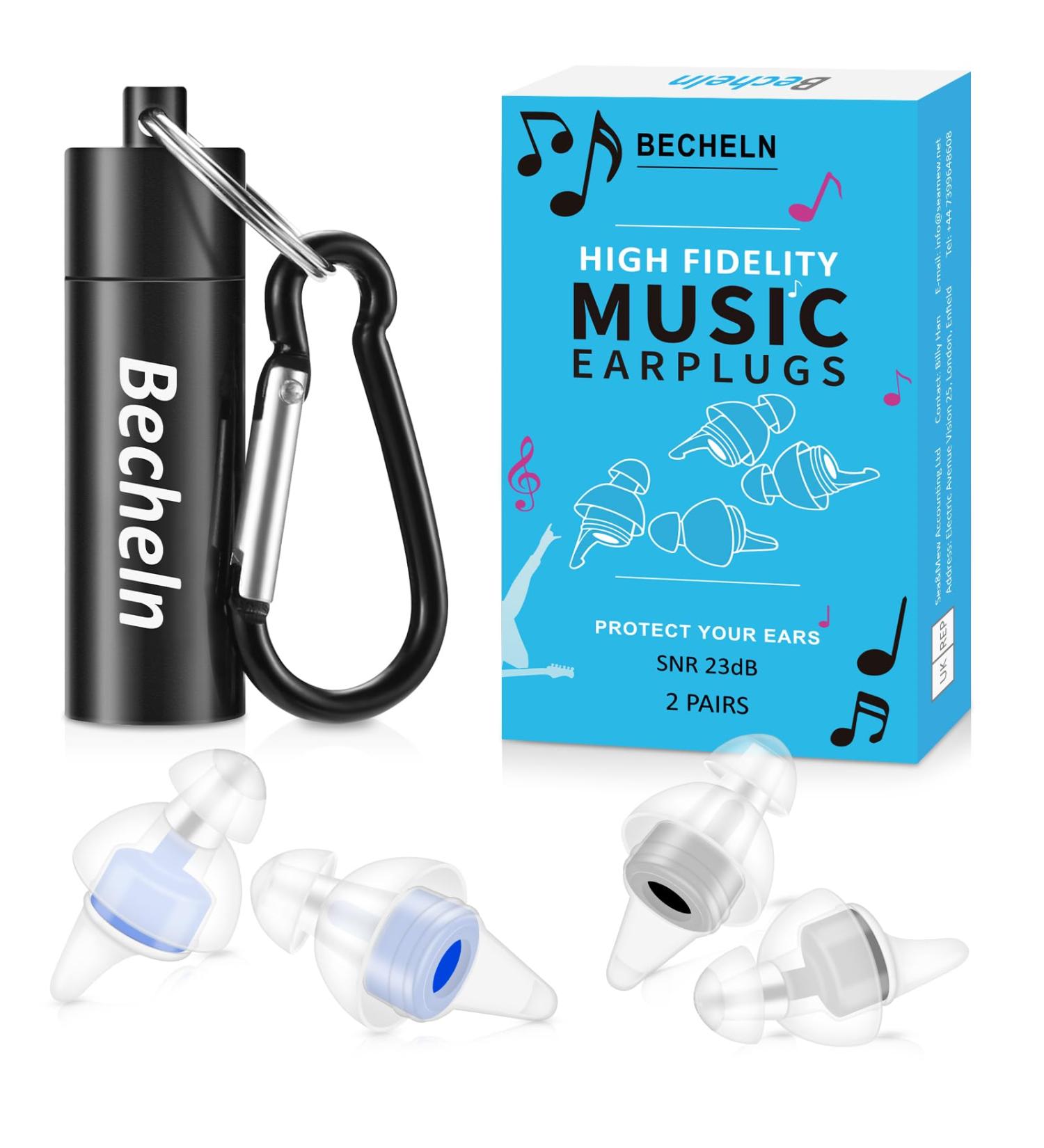 High Fidelity Concert Ear Plugs - 2 Pairs Noise Reduction Earplugs for Musicians & Festivals | Hearing Protection up to 23dB in Blue & Black - Buy Online on GoSupps.com