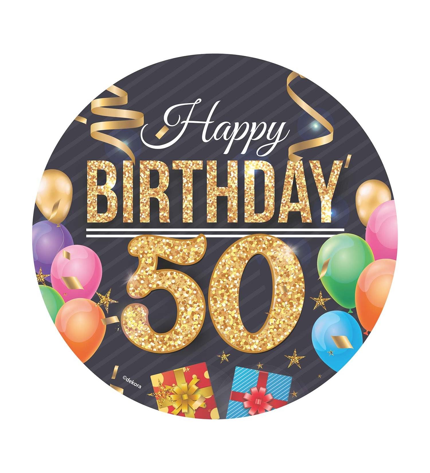 Dekora Happy 50 Birthday Wafer Disc for Cake Edible Cake Topper for Birthday Cake Round 20 CM - Buy Online on GoSupps.com