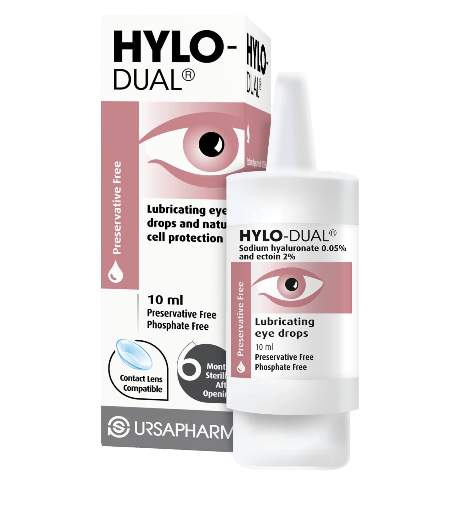 HYLO Dual - Preservative Free Eyedrops - Contains 0.05% Sodium Hyaluronate and 2% Ectoin - Moisturises Dry Eyes and Reduces Allergic Symptoms - 10ml