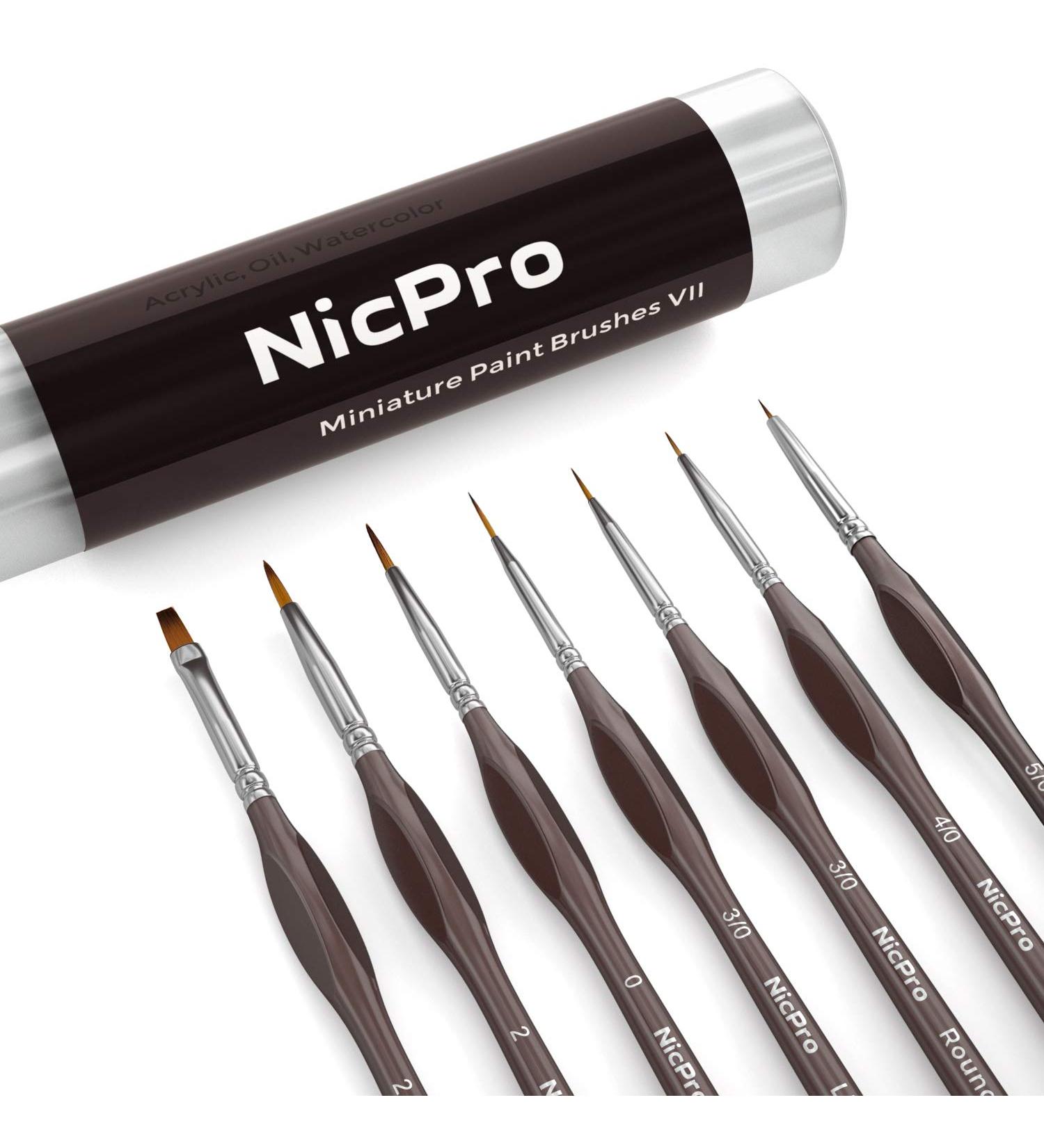 Nicpro Miniature Detail Paint Brush Set - 7 Micro Professional Small Fine Brushes for Watercolor, Oil, Acrylic, Craft, Scale Models, Rock Painting, & Paint by Number - Includes Holder Brown - Buy Online on GoSupps.com