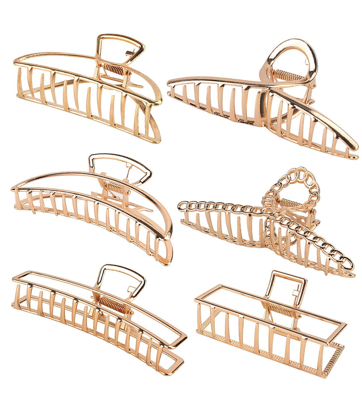 Jaciya 6 Pack Large Gold Metal Hair Claw Clips for Thick Hair - Stylish Butterfly Claw Hair Clips Accessory Set - Buy Online on GoSupps.com