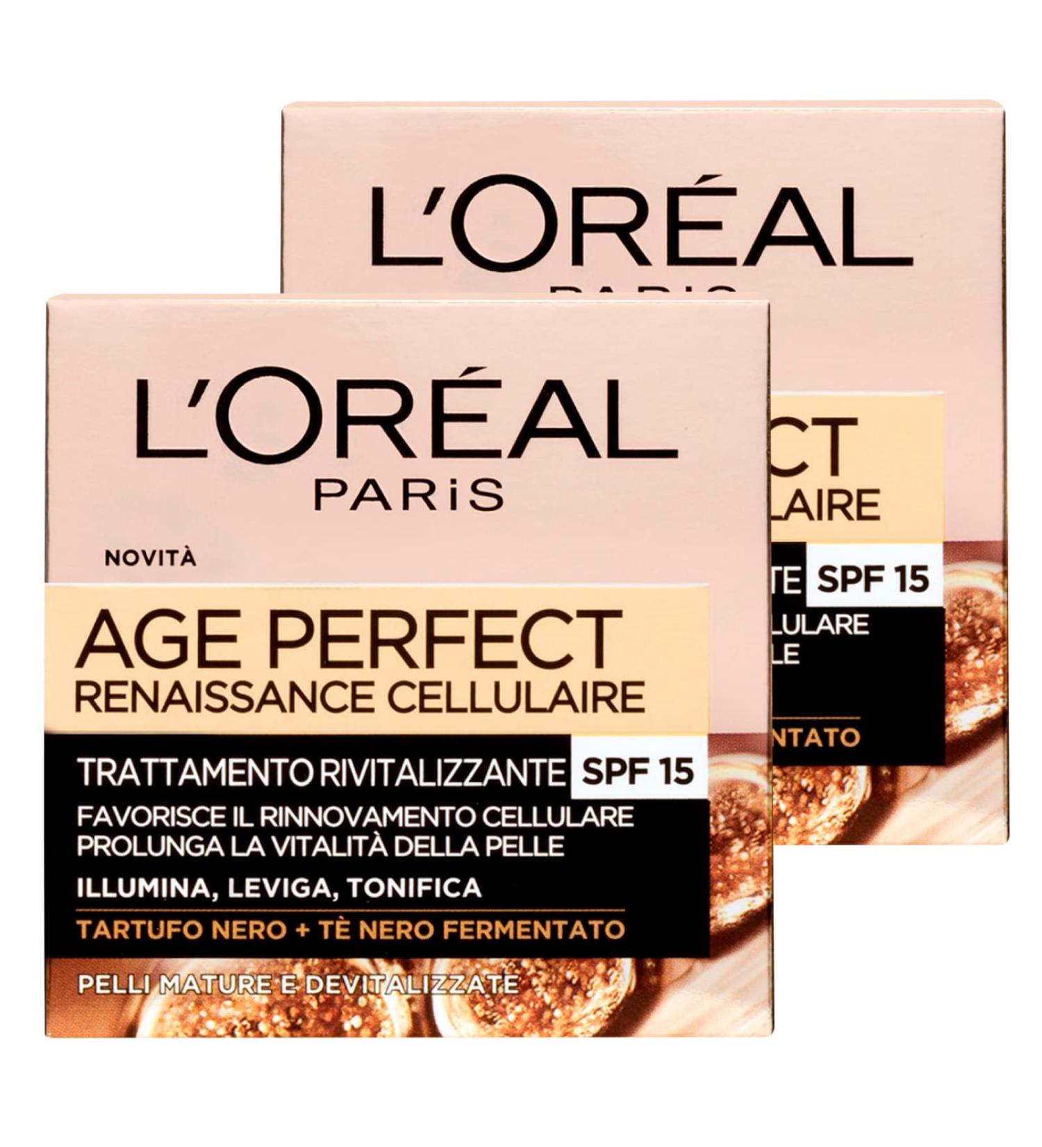  L'Oreal Paris L'Or al Paris Age Perfect Renaissance Cellular Revitalizing Face Cream with Black Truffle and Black Tea Illuminating Smoothing Toning Sun Protection SPF 15 for Mature Skin - 2 x 50 ml Jars - Buy Online on GoSupps.com