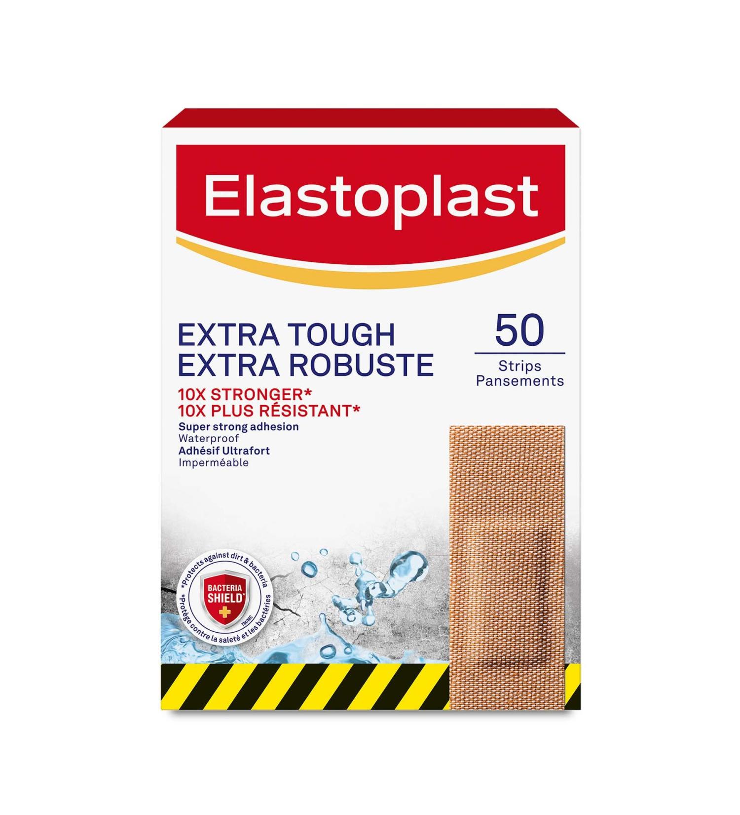 Elastoplast Extra Tough Waterproof Adhesive Bandages 50 Strips Beige | Flexible Fabric | Durable Protection Super Strong Adhesion for Extra Strong Sticking Power - Buy Online on GoSupps.com