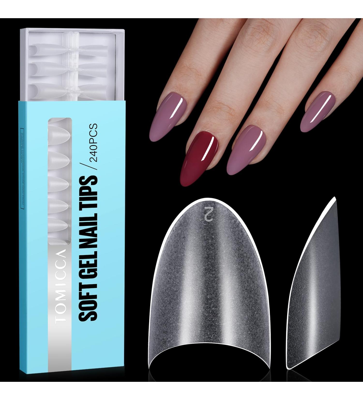 TOMICCA Short Almond French Edge Nail Tips - 240 pcs Clear Matte False Nails - 12 Sizes Half Cover Artificial Nails for Acrylic Extensions - Buy Online on GoSupps.com