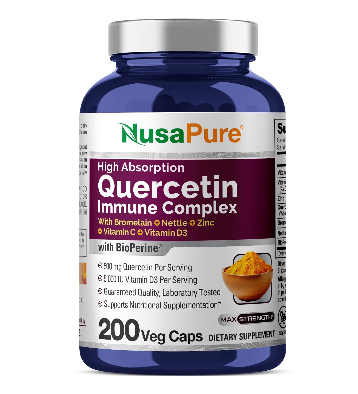 NusaPure Quercetin Complex: Bromelain Vitamin C Vitamin D3 Stinging Nettle Zinc | 200 Veggie Caps (Non-GMO Bioperine) 200 Count (Pack of 1) - Buy Online on GoSupps.com