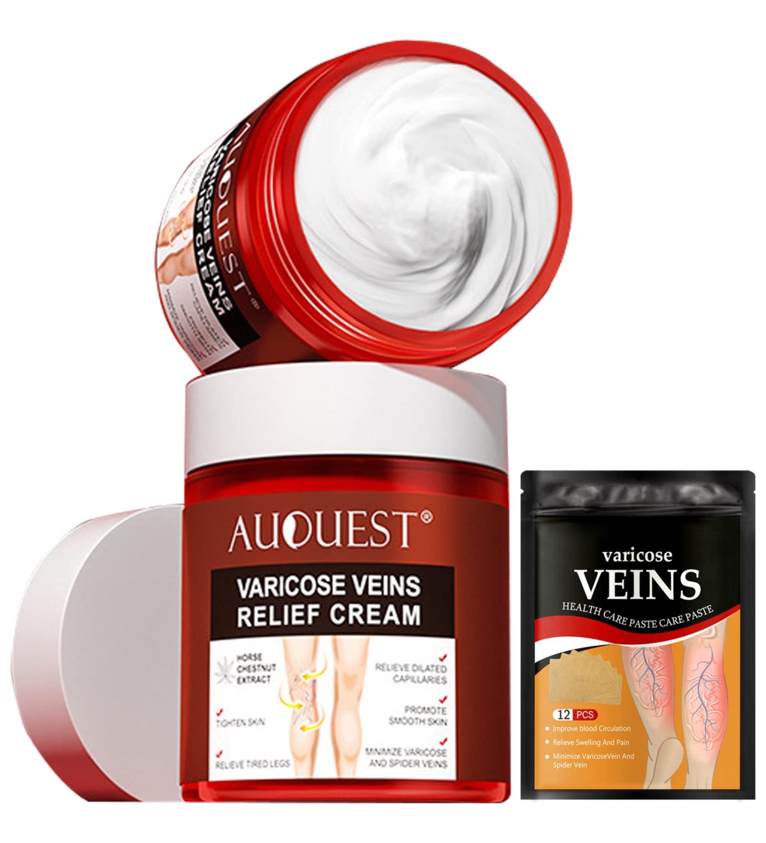 Varicose Vein Relief Cream Set - Auquest Treatment for Legs with Patches - Spider Veins Repair - Buy Online on GoSupps.com