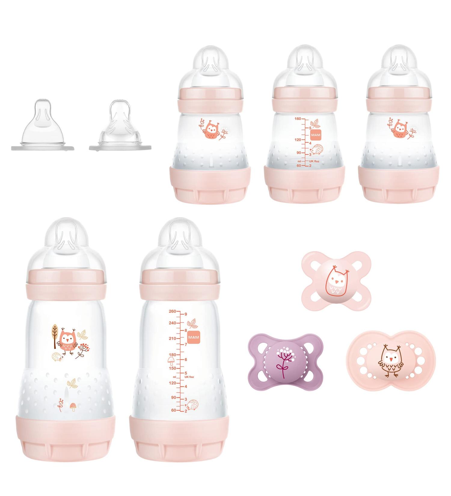 MAM Newborn Essentials 9-Piece Baby Gift Set with Easy Start Anti-Colic Bottles and Pacifiers for Girls - Buy Online on GoSupps.com