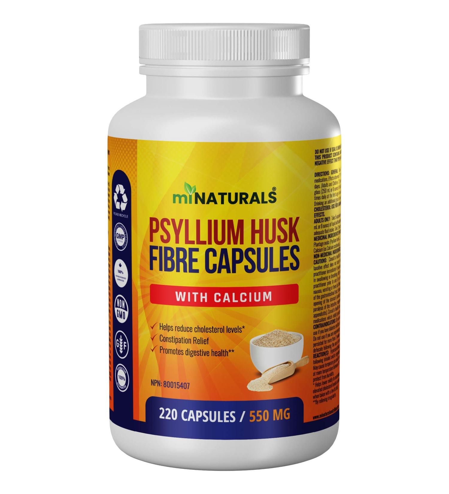 miNATURALS Psyllium Husk Capsules + Calcium | 220 Soluble Fibre Supplement Pills | Use as Stool Softner & Constipation Relief for Men Women | Supports Digestive Health - Buy Online on GoSupps.com