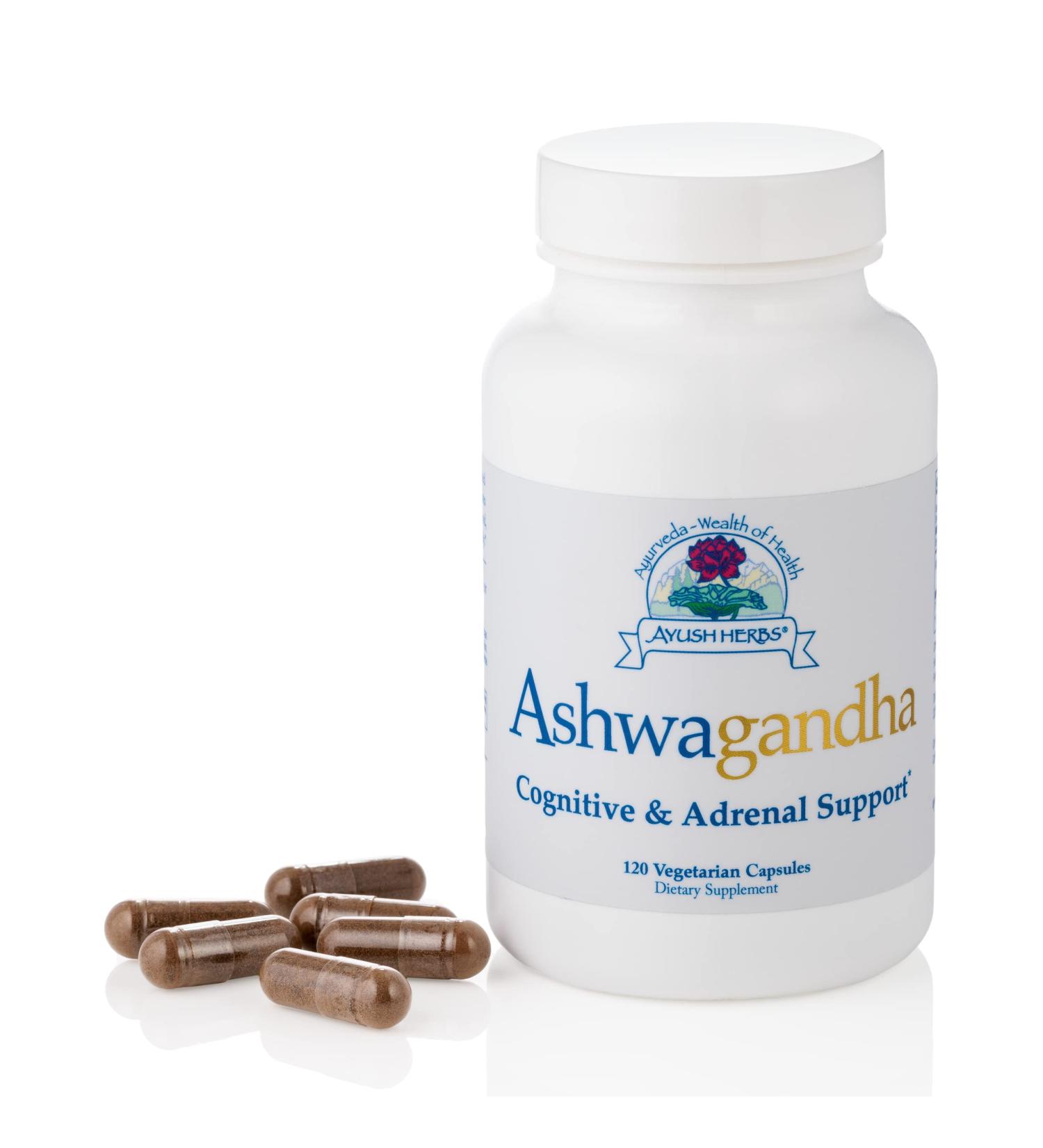Ayush Herbs Ashwagandha Capsules - Stress & Cognitive Support - Adrenal Health - Energy Boost - 120 Vegetarian Capsules - Buy Online on GoSupps.com