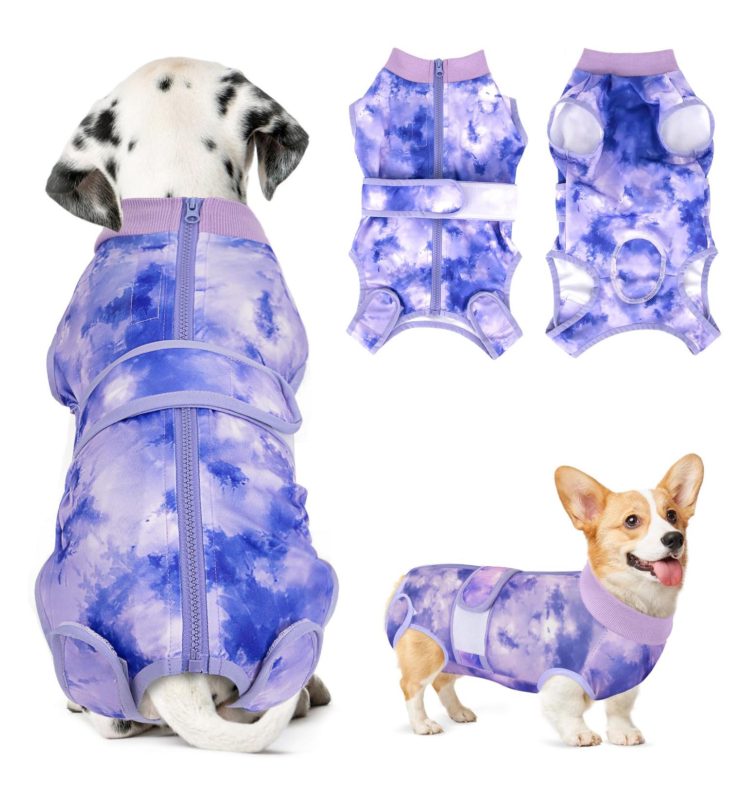 Slowton Soft & Breathable Dog Recovery Suit - Anti-Wound Leakage Protection for Male Dogs - Tie-Dye Purple Zipper E-Neck Band - Buy Online on GoSupps.com