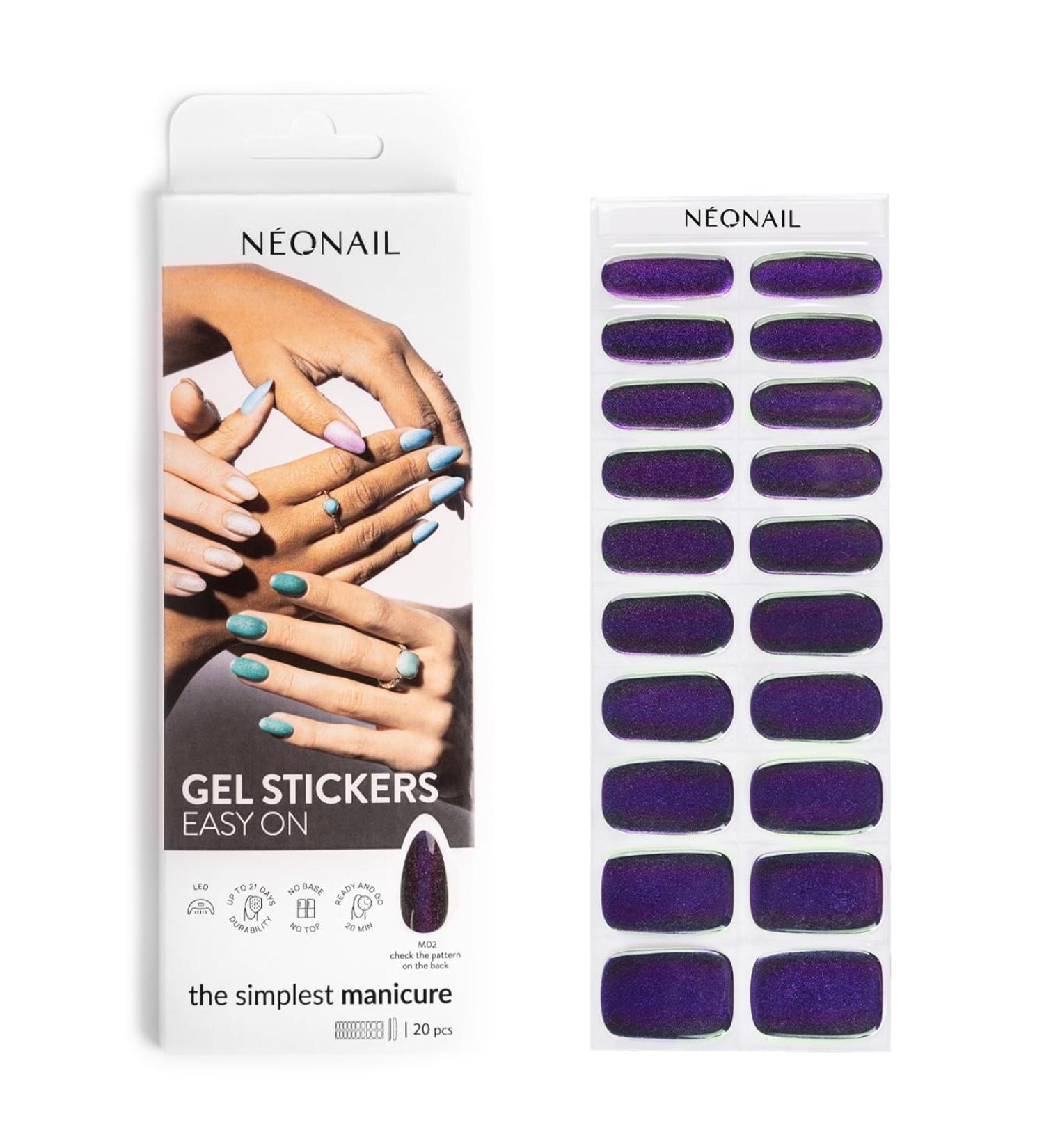 Neonail Gel UV Stickers Easy on M02 - Purple Nail Art | 15 Patterns for Hands & Feet | Stylish Gel Nail Polish Stripes & Stickers - Buy Online on GoSupps.com