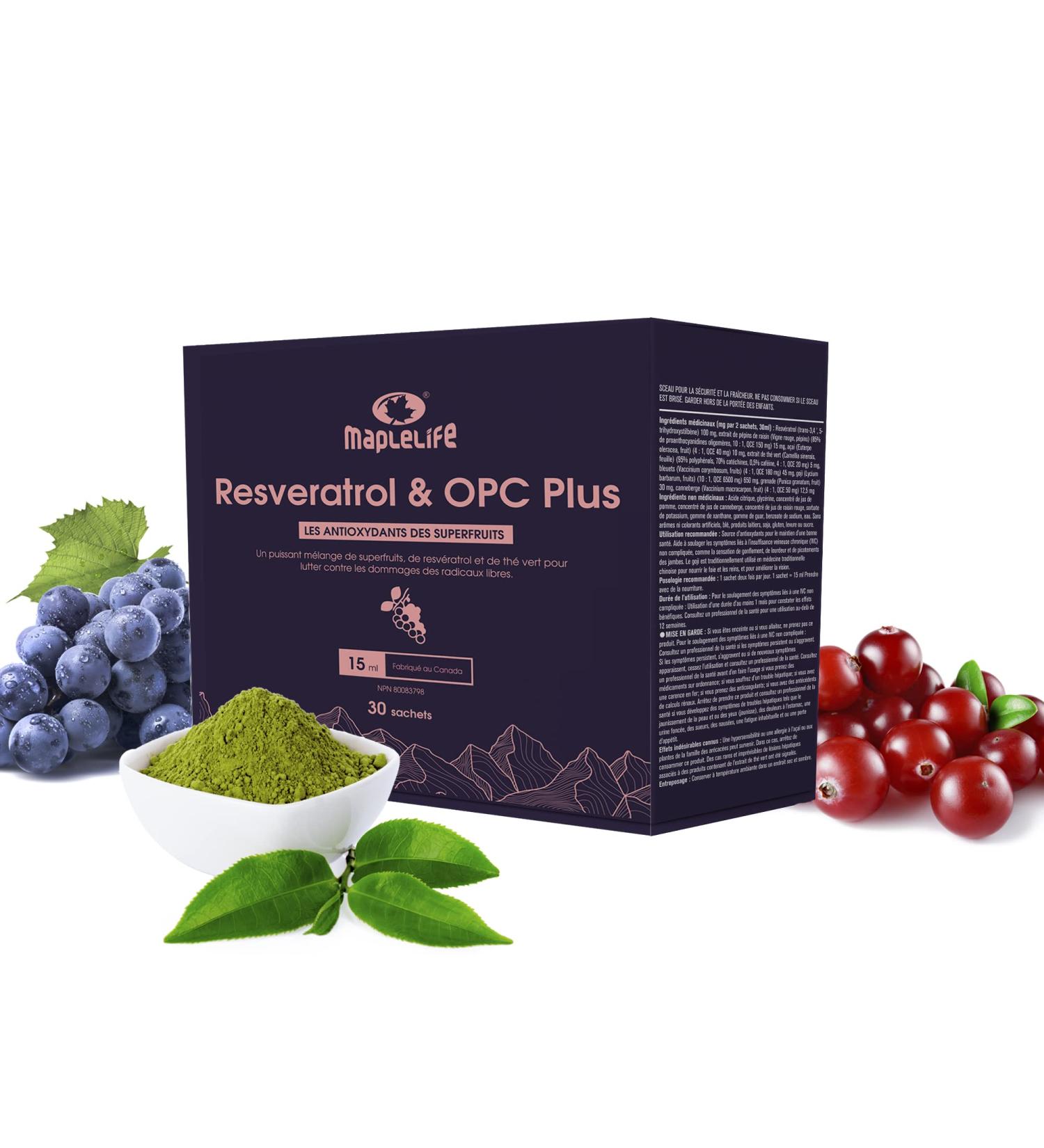 Resveratrol Antioxidant Supplement- OPC Plus- Trans Resveratrol for Excellent Skin Health and Heart Circulation Liver with Grape Seed Green Tea Extract Goji and Pomegranate - 30 Sachets - Buy Online on GoSupps.com