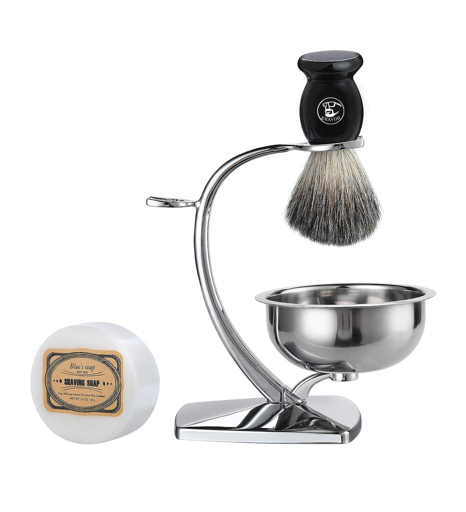 Eravor Luxury Wet Shaver Set for Men Synthetic Brush Stainless Steel Stand & Bowl Perfect Gift for Husband - Buy Online on GoSupps.com