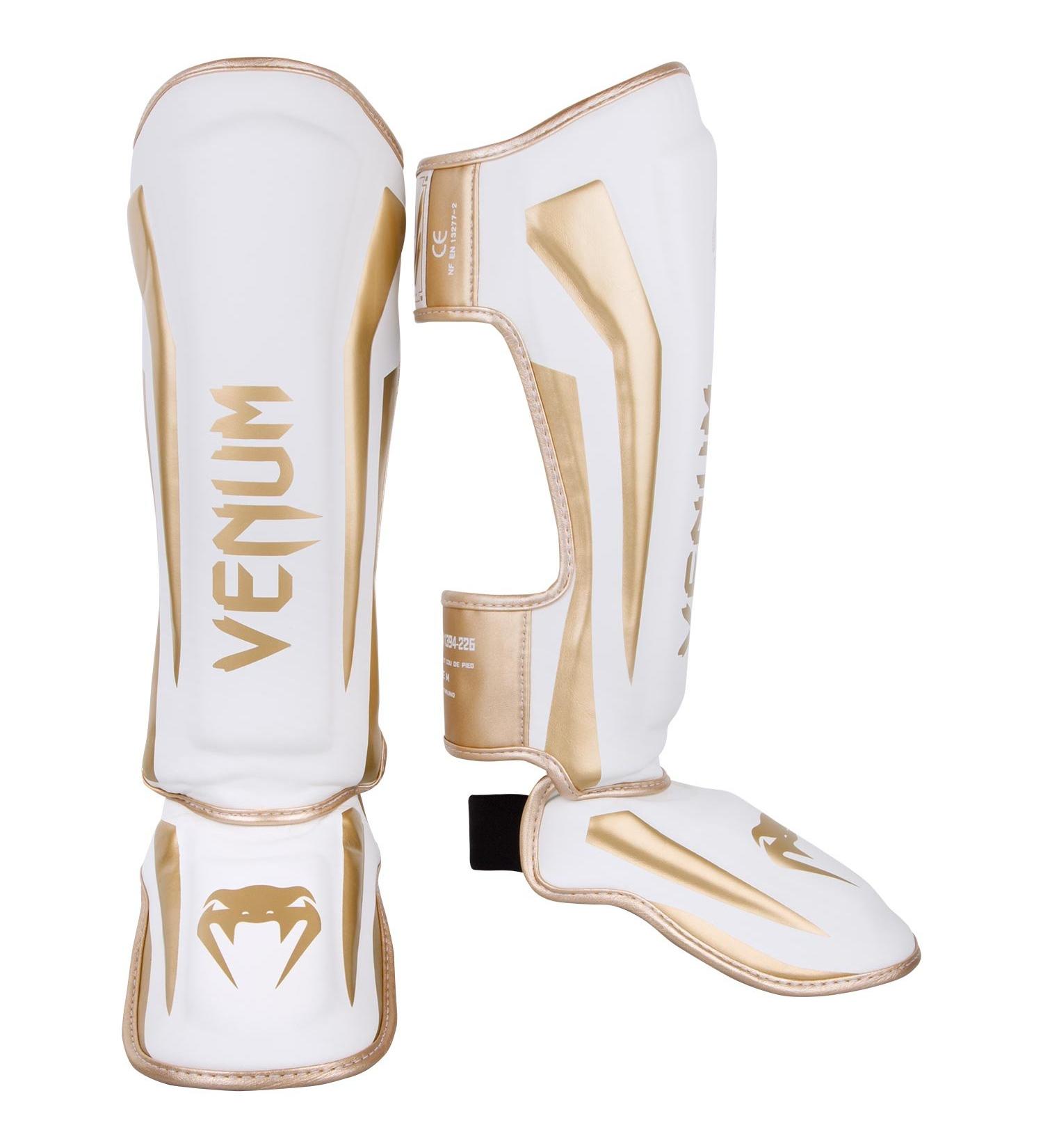 Venum Elite Standup Shin Guards-White/Gold - M - Buy Online on GoSupps.com