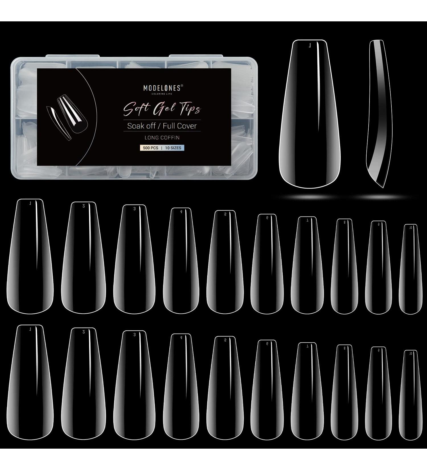Modelones Long Coffin Nail Tips - 500Pcs Clear False Acrylic Full Cover Gel Nails for DIY Salon-quality Nail Extensions - Buy Online on GoSupps.com