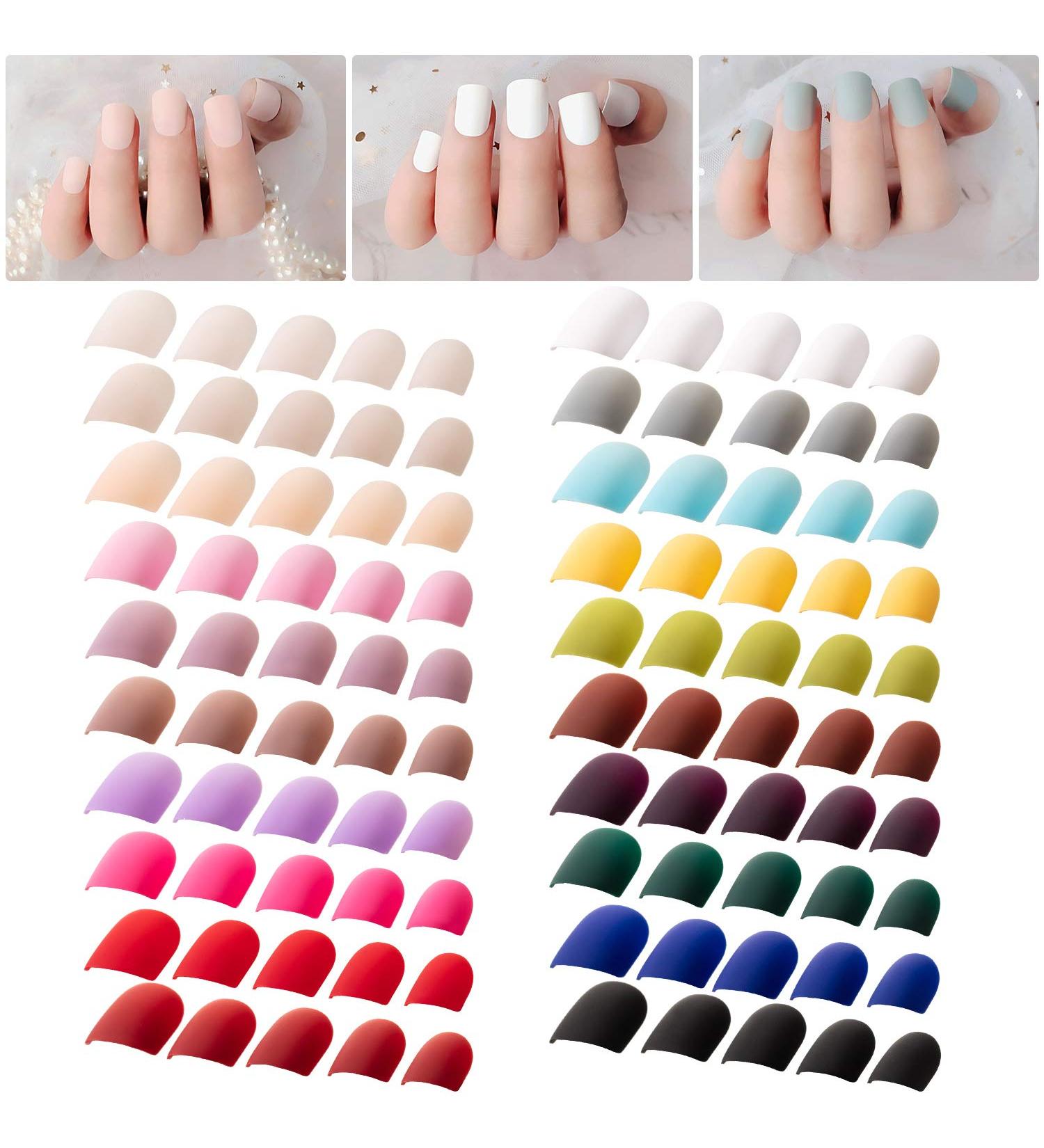 480 Pieces 20 Colors Short Square Matte False Nails | Full Cover Fake Nails for Women & Girls - Nail Decorations - Buy Online on GoSupps.com