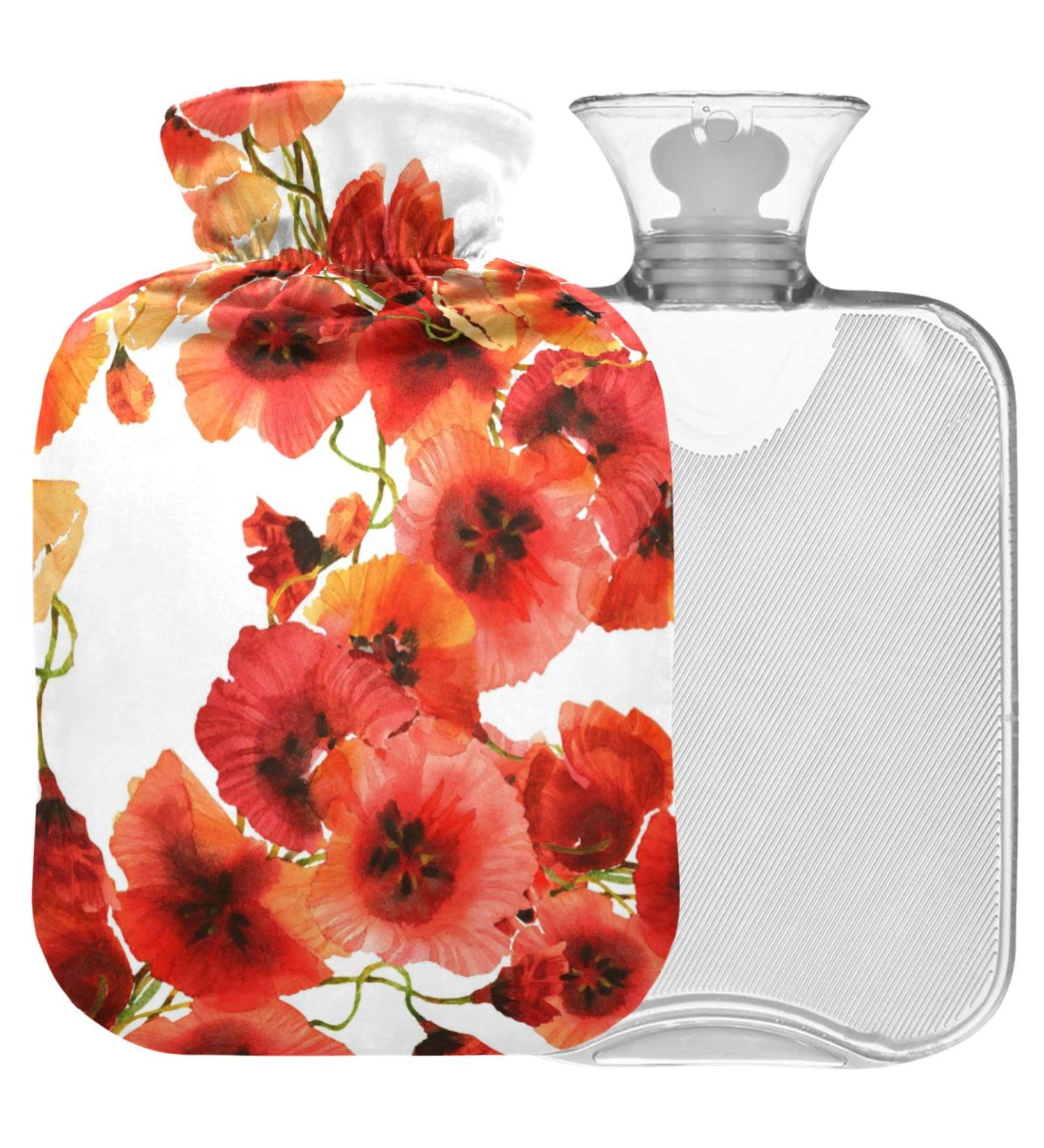 NAANLE Watercolor Poppy Seed Flowers Heat Bottle - 1L Hot Water Bottle for Back Pain Relief & Cold Therapy - Buy Online on GoSupps.com