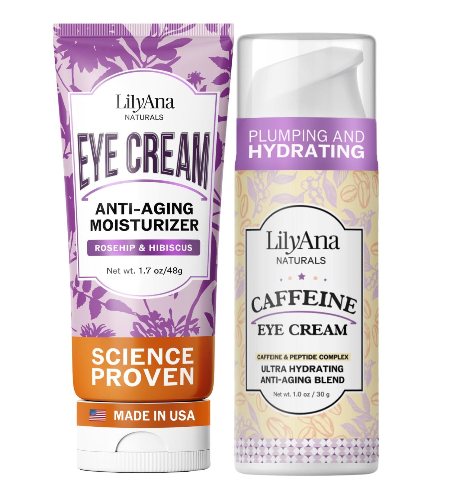LilyAna Naturals Eye Cream 1.7oz and Caffeine Eye Cream 1oz Bundle - Buy Online on GoSupps.com