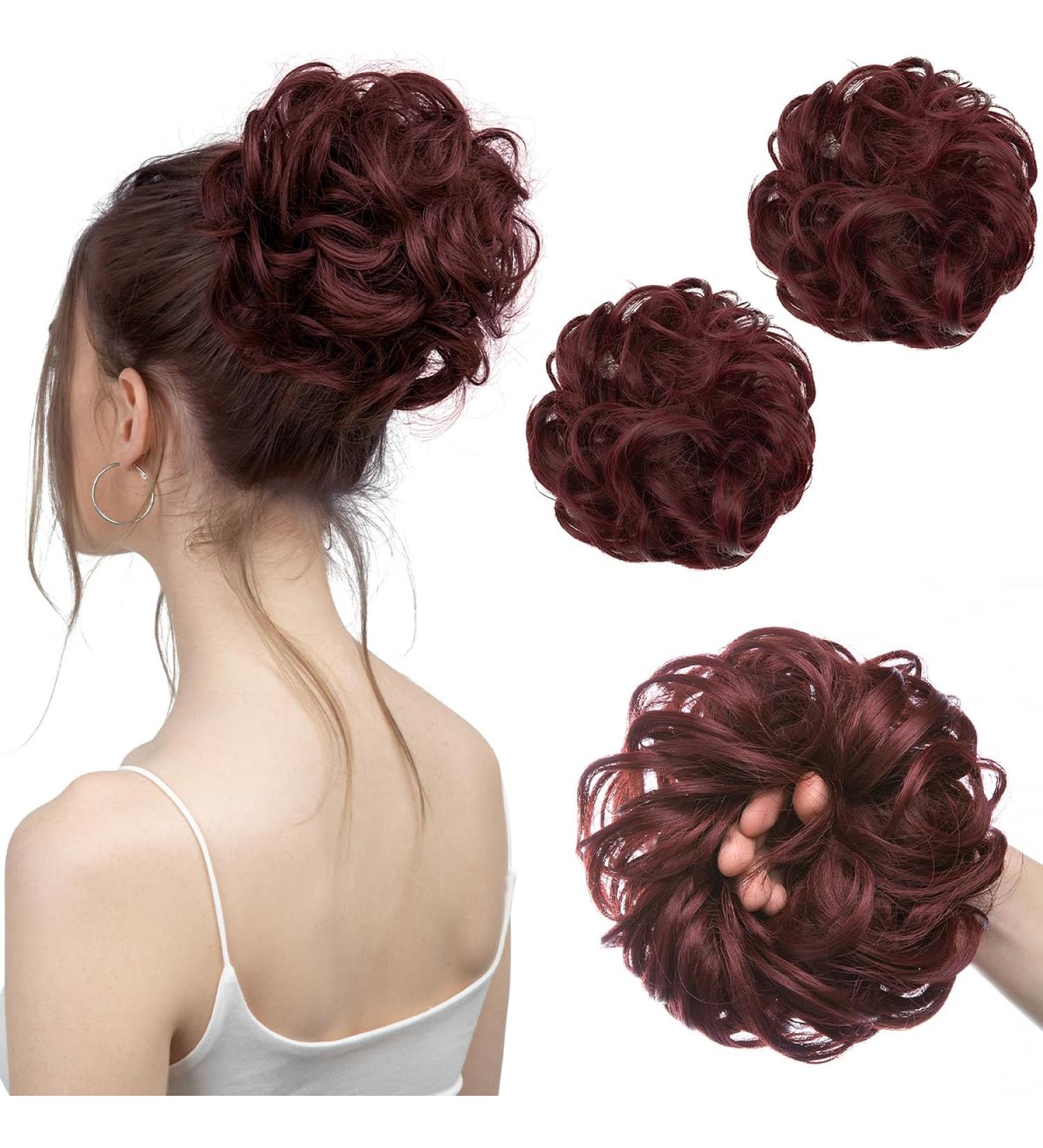 SARLA 2PCS Messy Hair Bun Hair Piece Small Scrunchies | Wine Red Updo Hair Extensions for Women & Girls - Buy Online on GoSupps.com