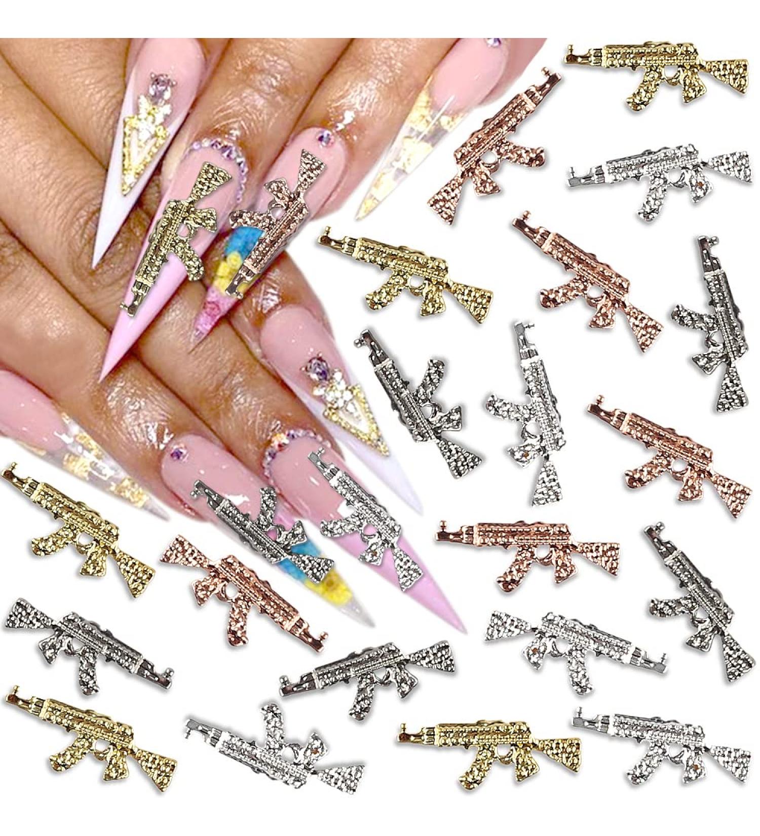 40pcs Retro Punk Gun Nail Charms - Metal Weapon Nail Art Charms for DIY Nails - Buy Online on GoSupps.com
