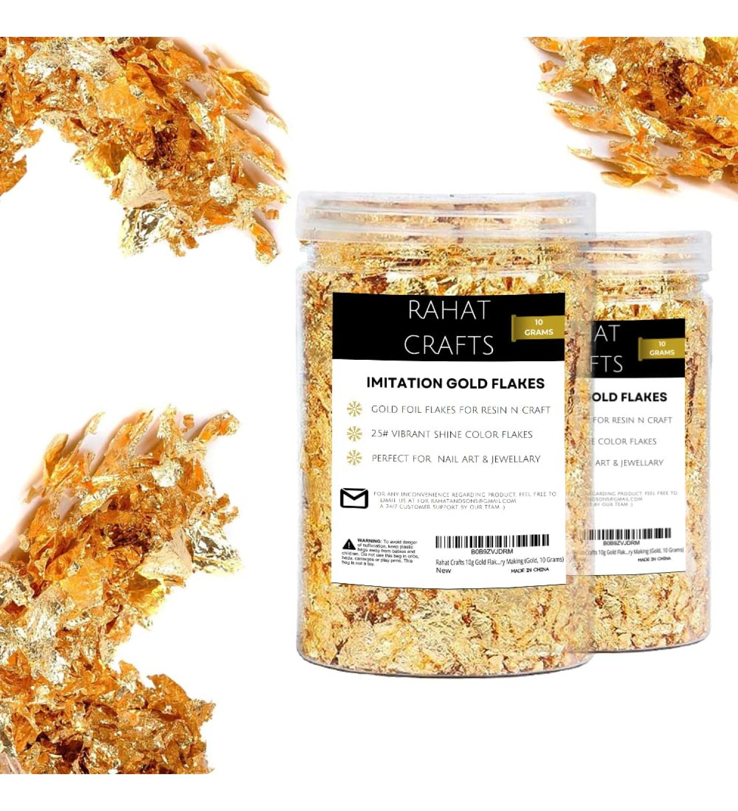 Rahat Crafts 10g Gold Flakes for Resin, Nails, Gilding & Jewelry - Imitation Gold Leaf - Buy Online on GoSupps.com