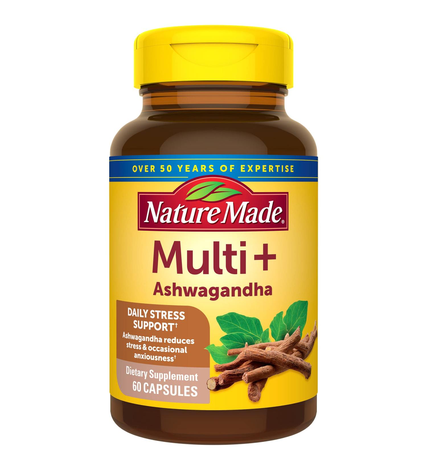 Nature Made Multi + Ashwagandha Daily Stress Relief Support Multivitamin - 60 Capsules - Buy Online on GoSupps.com