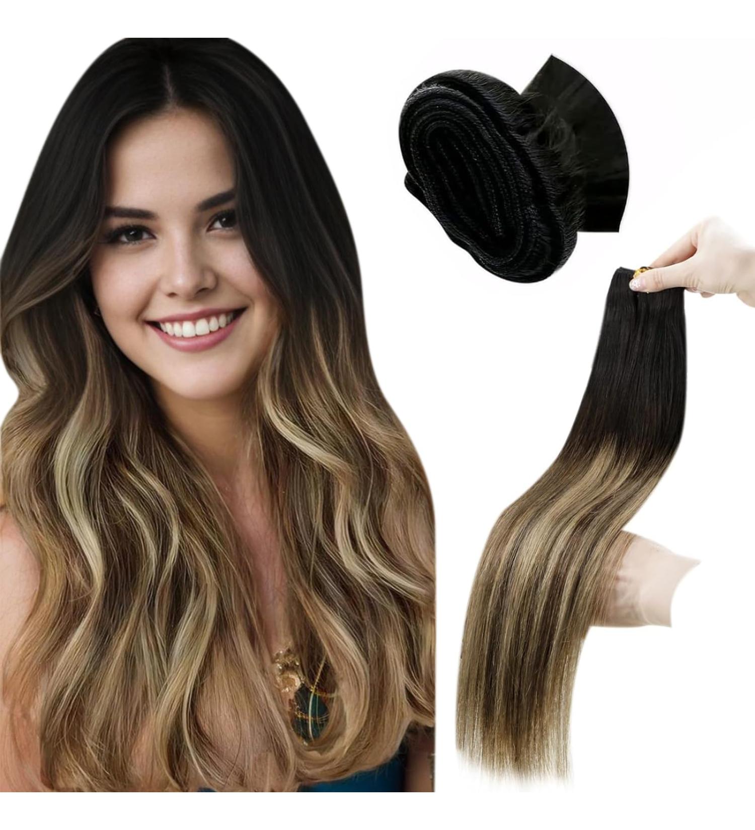 Laavoo 55cm Real Hair Ombre Weft Extensions - Brown Balayage #1b/4/27 100g Sew-In Hair Extensions for Natural Look - Buy Online on GoSupps.com