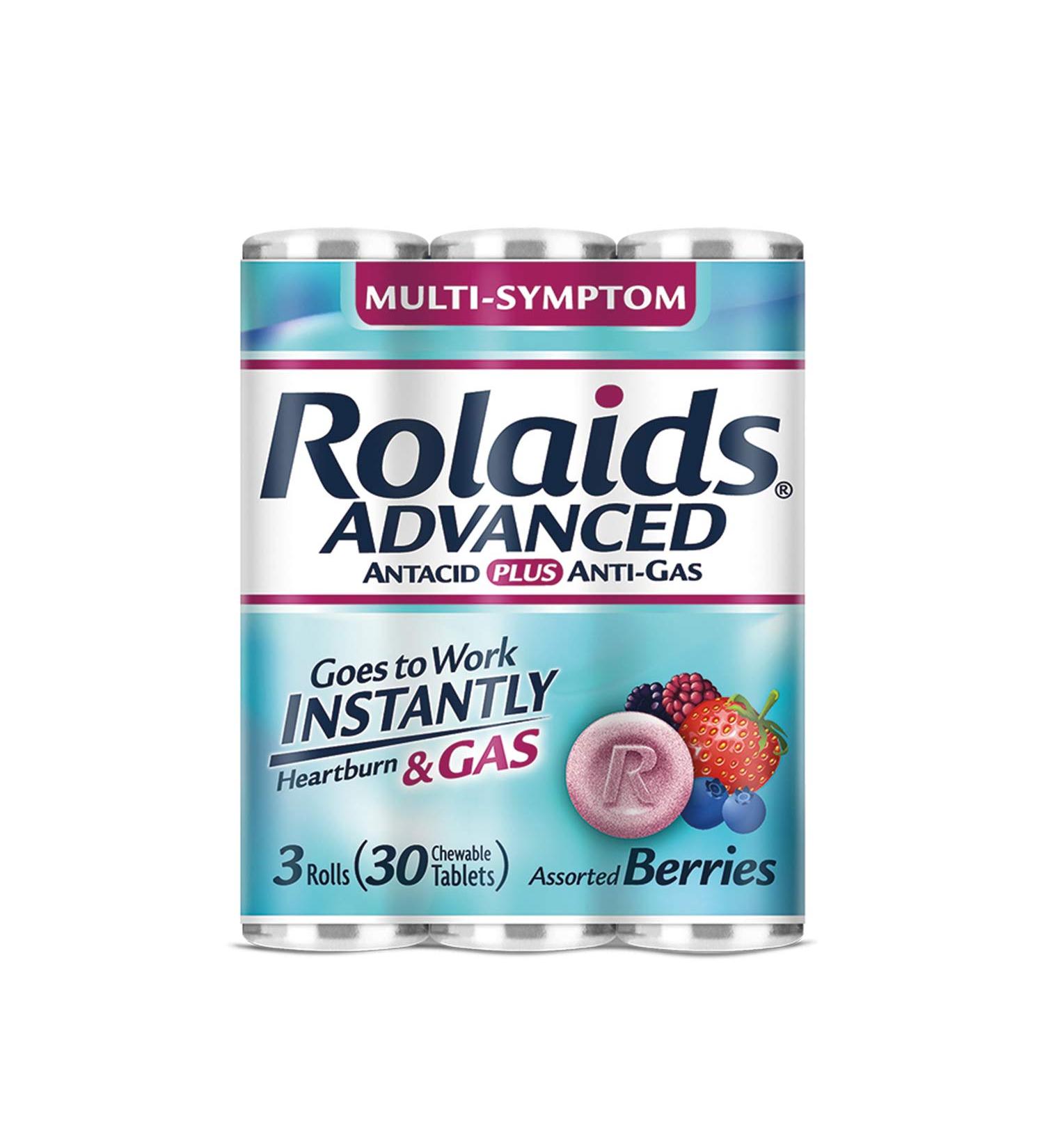 Rolaids Advanced Antacid Plus Anti-Gas Chewable Tablets - Assorted Berry - 30 ct - Pack of 3 | Heartburn and Gas Relief - Buy Online on GoSupps.com