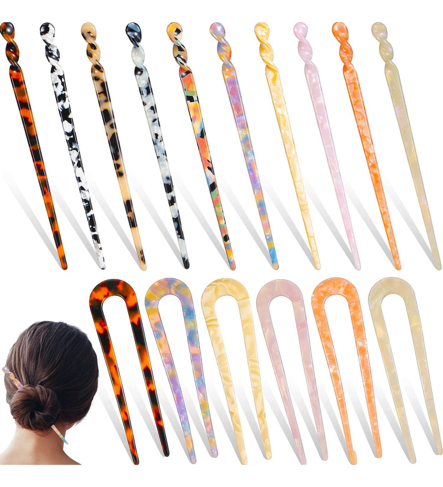 16-Piece Leopard Print Acetate Hair Sticks & Forks Set - French Style Hair Accessories for Women - Buy Online on GoSupps.com