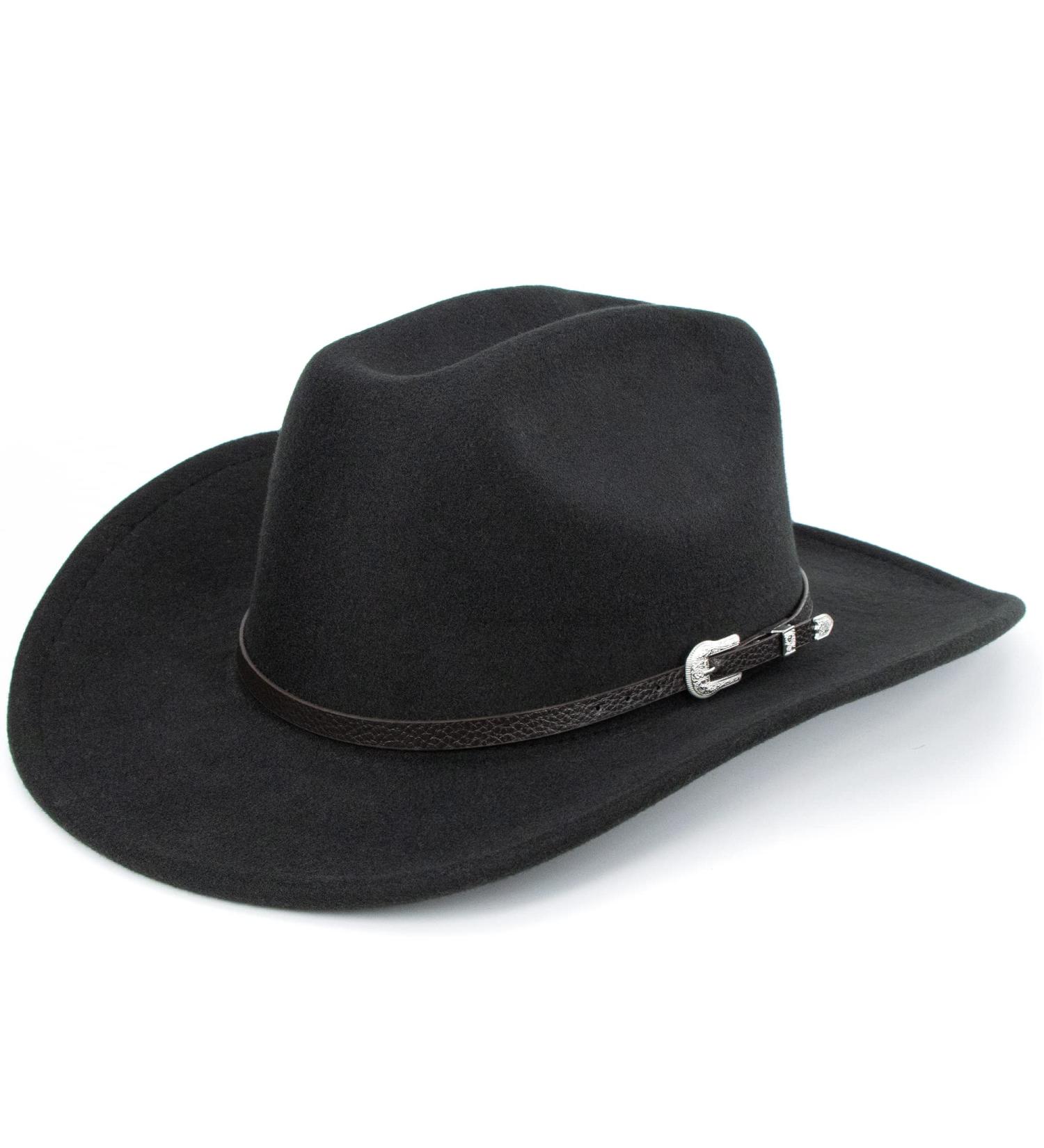 Western Felt Cowboy Hat for Women Men | Wide Brim Belt Buckle Fedora (Size 7 1/8) - Black - Buy Online on GoSupps.com
