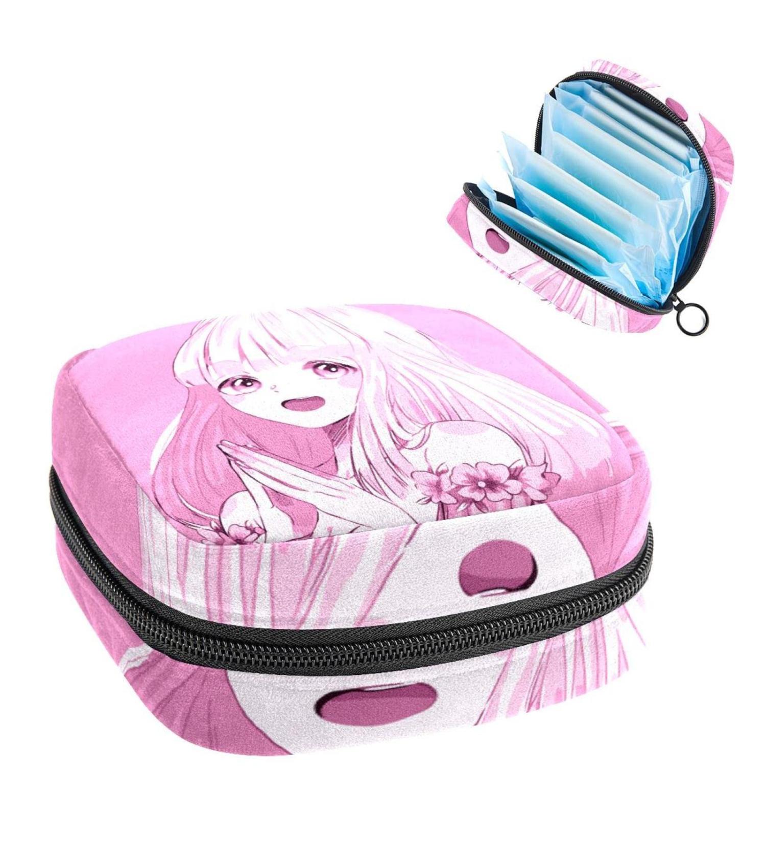 Anime Girl Pink Sanitary Napkin Storage Bag Portable Menstrual Pad Bag for Teen Girls Tampons Sanitary Pads for Women Ladies Multicoloured 14 - Buy Online on GoSupps.com