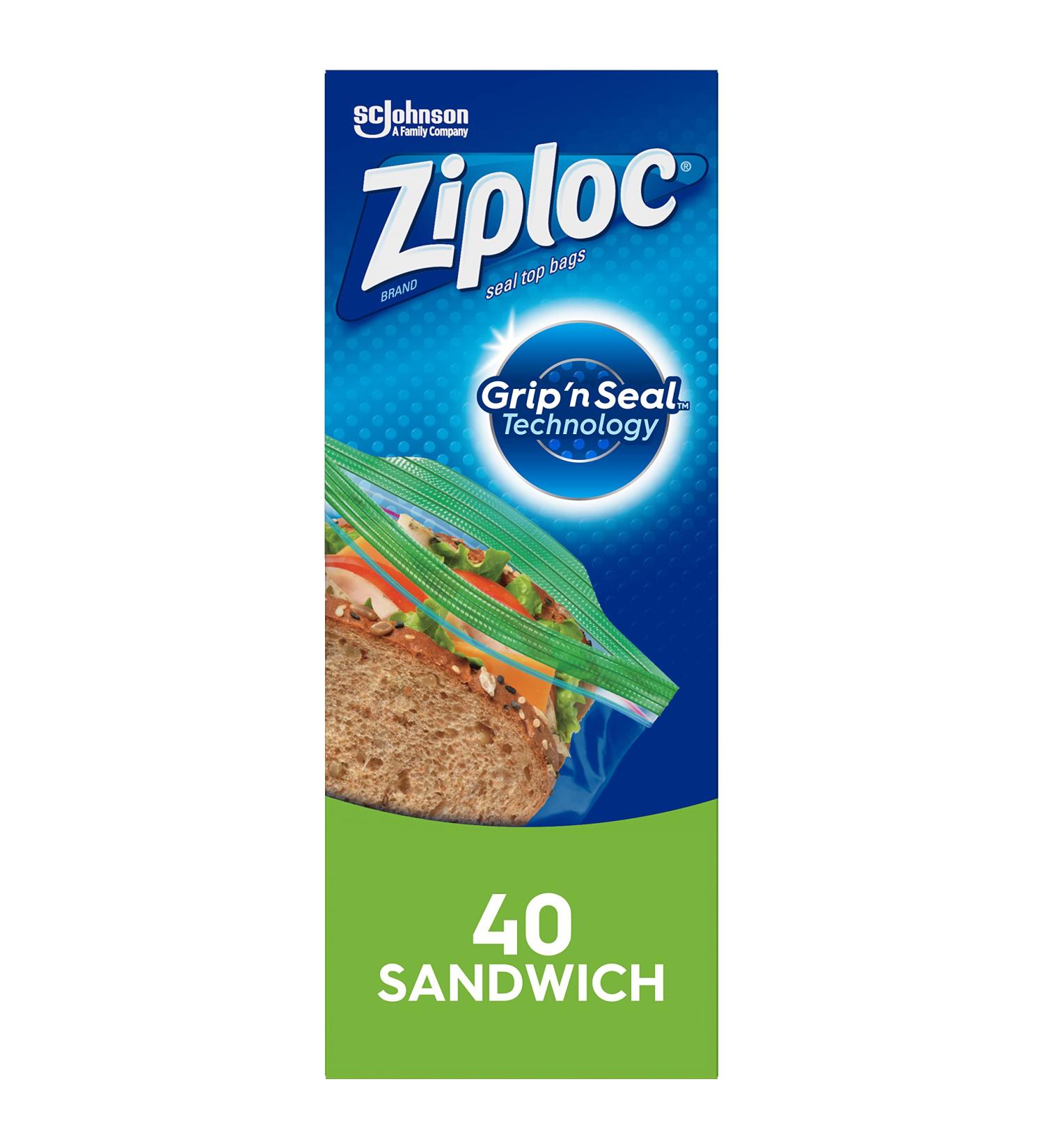 Ziploc Sandwich and Snack Bags for On the Go Freshness Grip 'n Seal Technology for Easier Grip Open and Close 40 Count - Buy Online on GoSupps.com