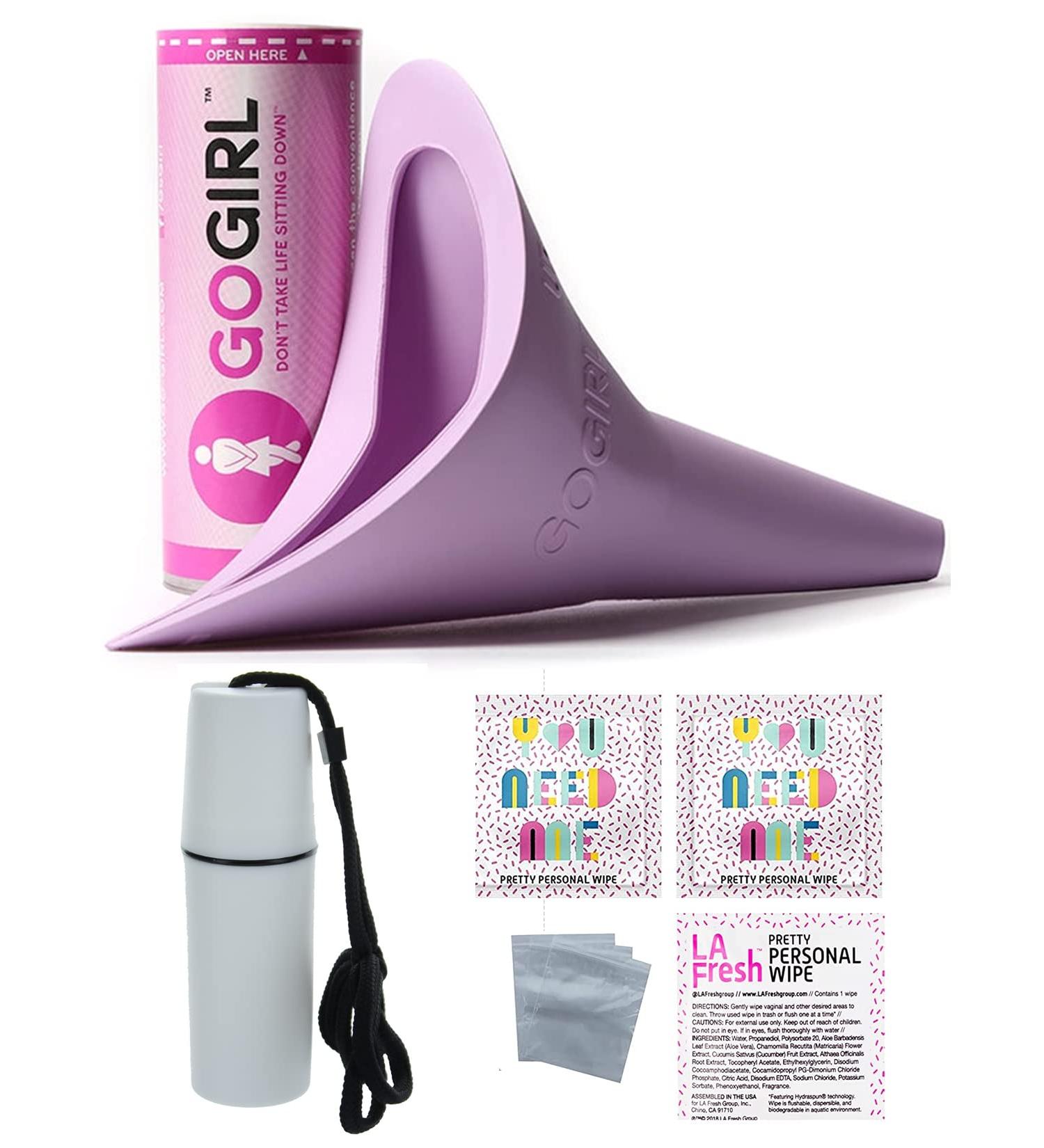 GoGirl Female Urination Device Lavender: Waterproof, Spill-proof with LA Fresh Feminine Wipes and Zip Baggies - White Tote Included - Buy Online on GoSupps.com