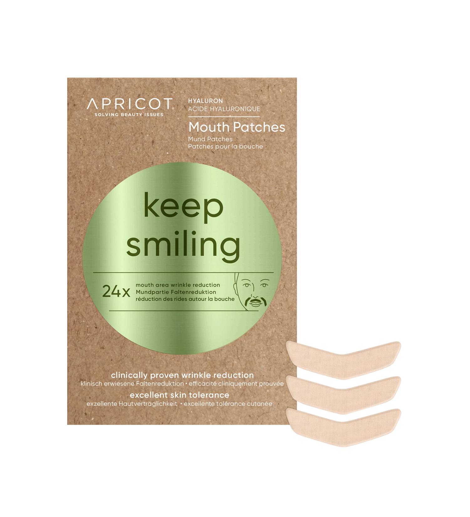 Apricot Beauty 'Keep Smiling' Nasolabial Fold Patches | Anti-Wrinkle Facial Patches with Hyaluron | Smoothing Lip Folds | 24 Patches - Buy Online on GoSupps.com
